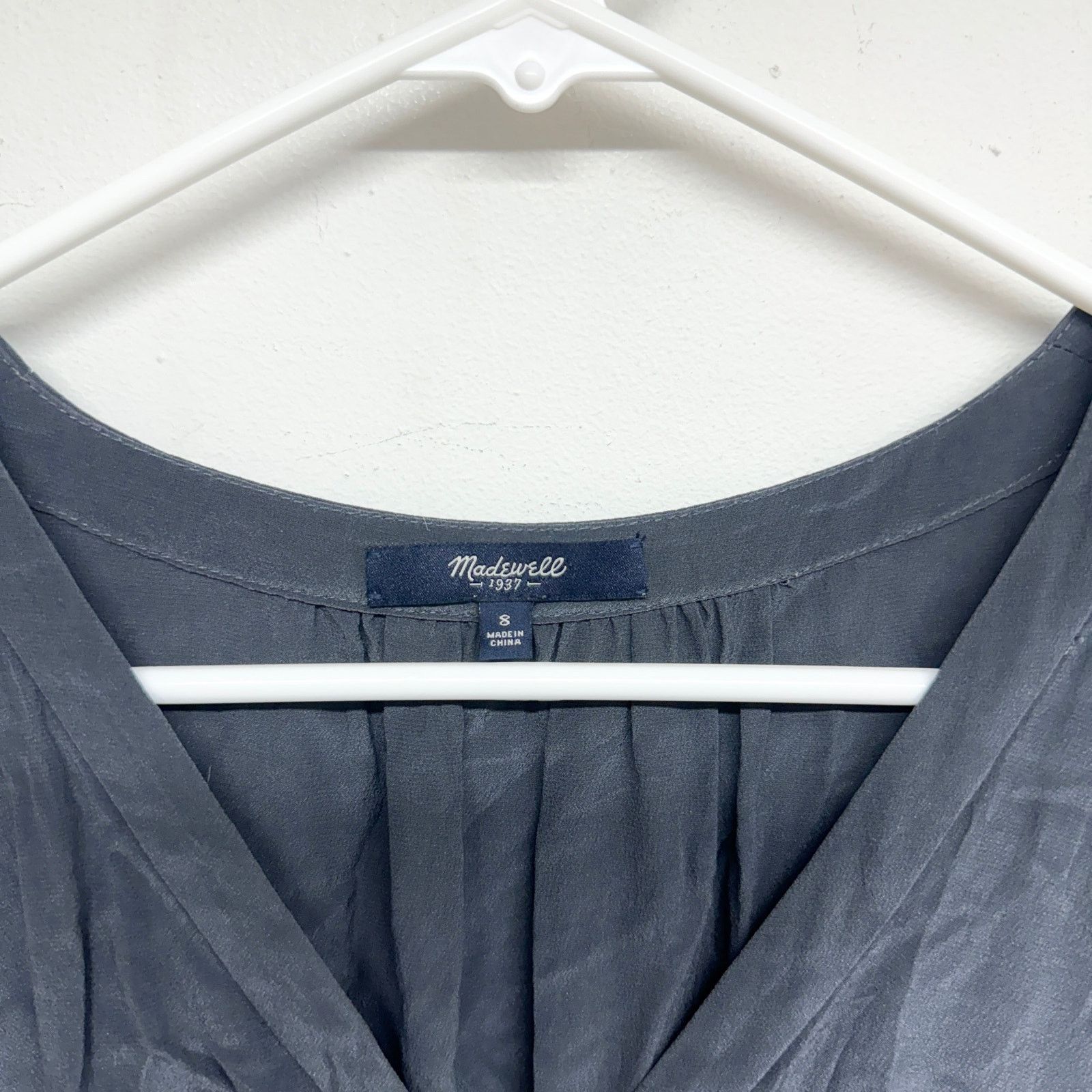 Madewell Madewell Navy Long Sleeve Silk Faux Wrap Mini Dress Sz Small Size S / US 4 / IT 40 - 3 Thumbnail