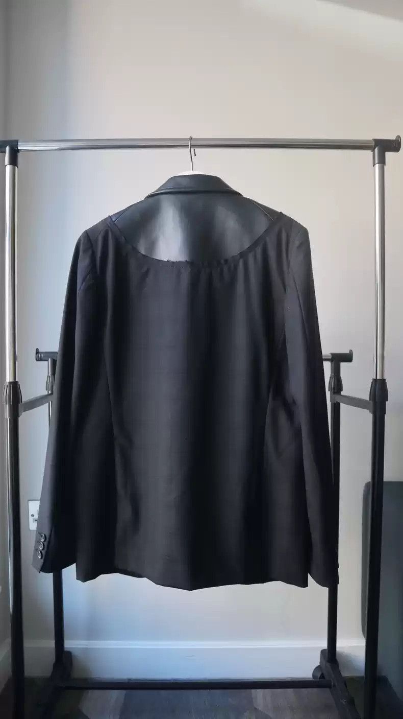 comme des garcon wool spliced leather collar suit-2505