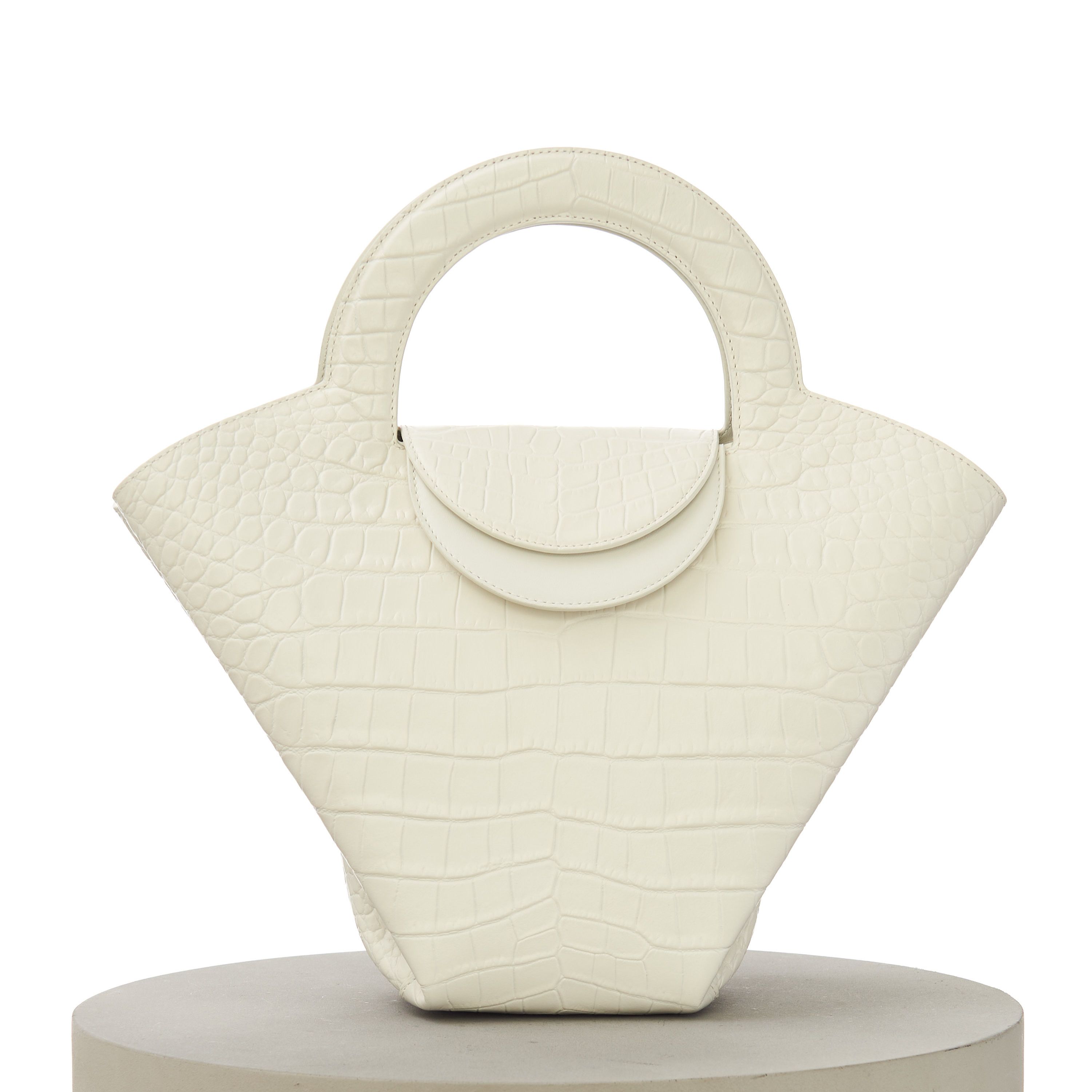 Bottega Veneta DOLL Small Top Handle Tote Bag In White Embossed Leather Size ONE SIZE - 1 Thumbnail
