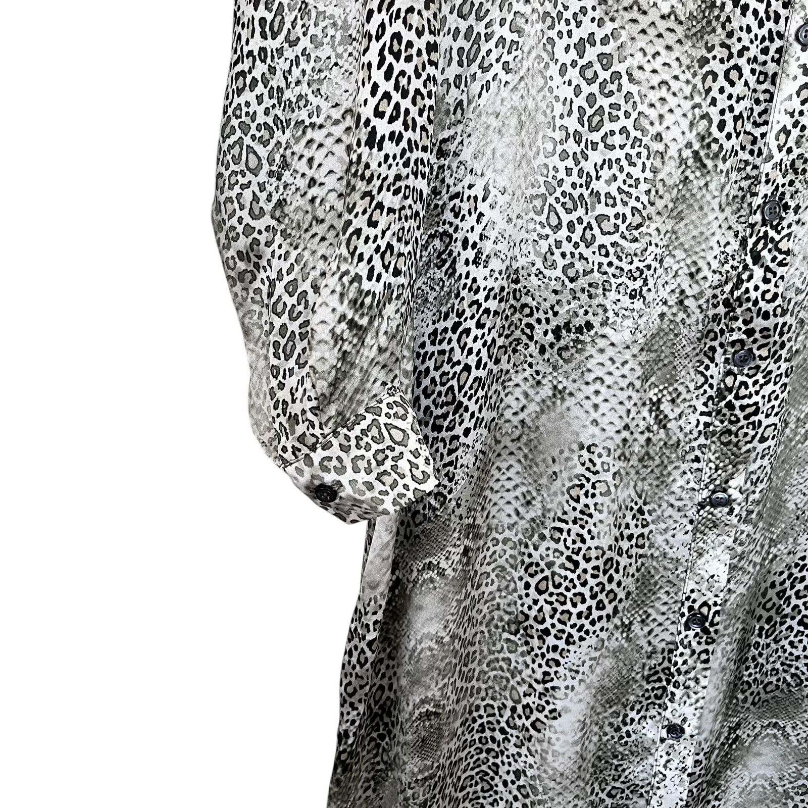 LOLA + SOPHIE Lola & Sophie Gray Silk Leopard Animal Button Maxi Dress Size L / US 10 / IT 46 - 5 Thumbnail