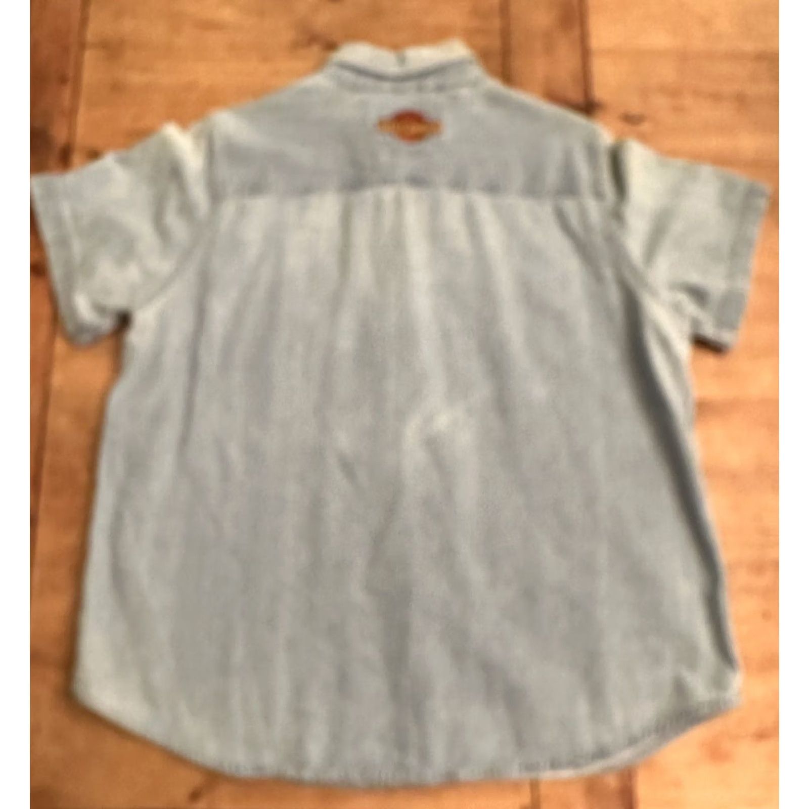 Harley Davidson VINTAGE Harley-Davidson Short Sleeve Button-Up Shirt Denim Blue Women's Sz 1W Size XS / US 0-2 / IT 36-38 - 7 Thumbnail