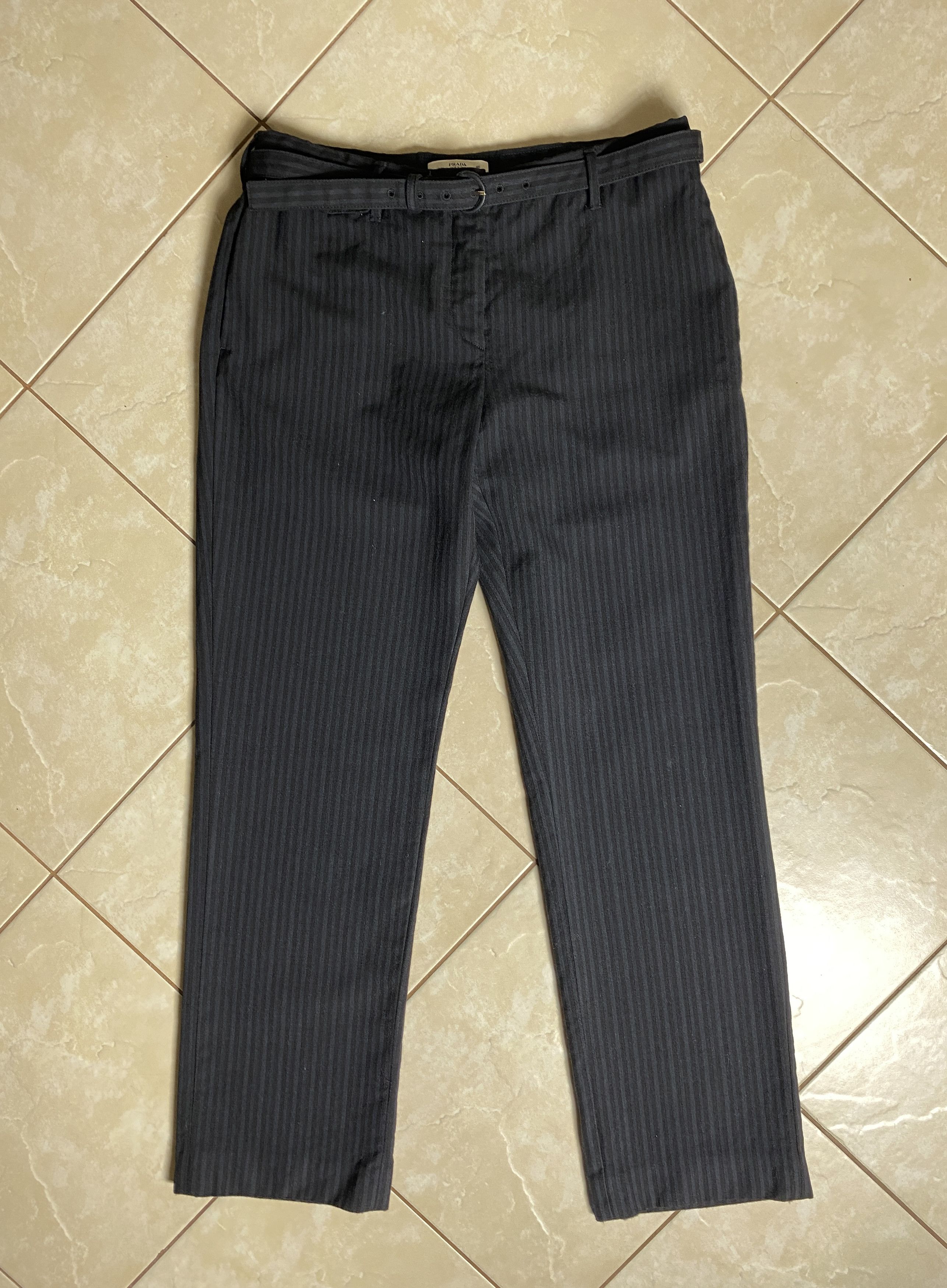 image of Prada Wool Belt Stripe Pants in Grey, Men's (Size 30)