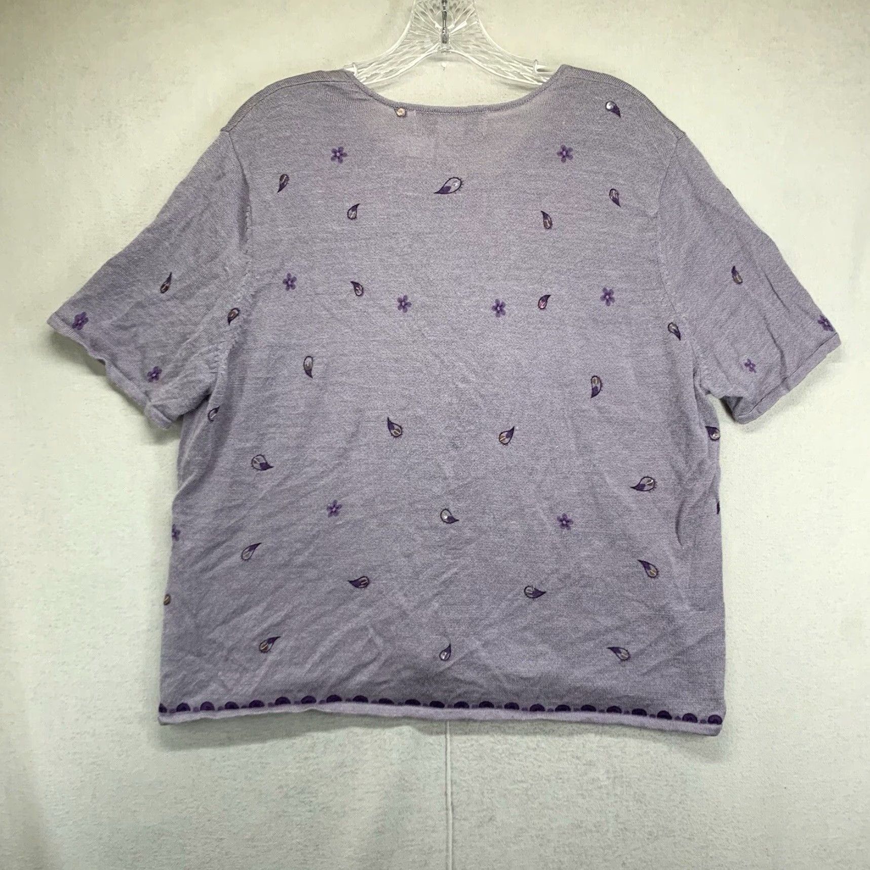 Vintage VINTAGE Maggie McNaughton Women's Blouse 1X Knit Short Sleeve Purple Paisley Embellished Bohemian Art Casual Size XL / US 12-14 / IT 48-50 - 2 Thumbnail