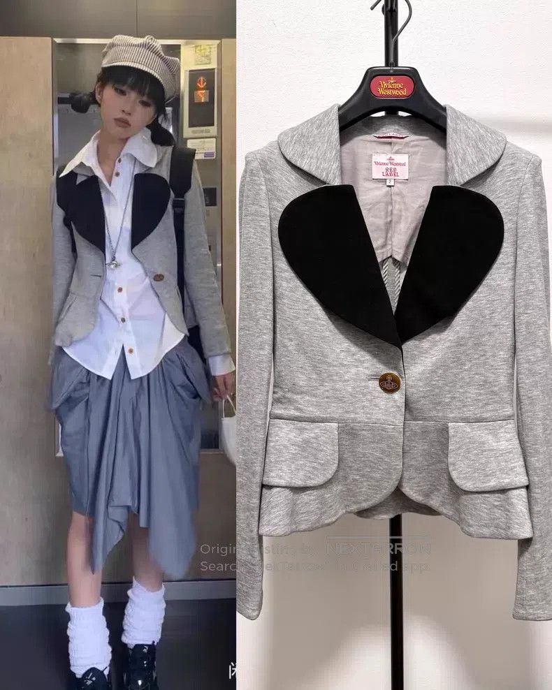 Vivienne Westwood Vivienne Westwood Gray Cotton Velvet Heart Collar Blazer J Size M / US 6-8 / IT 42-44 - 1 Thumbnail