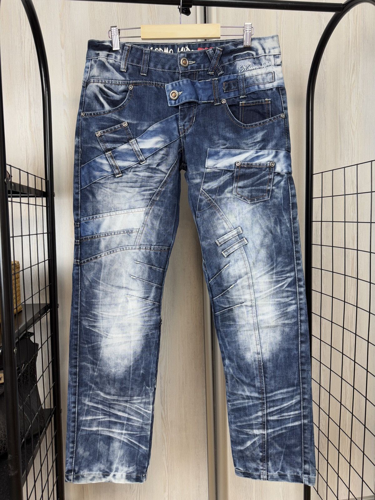 Japanese Brand Kosmo Lupo avant garde blue faded multipocket jeans denim Size US 33 - 2 Thumbnail