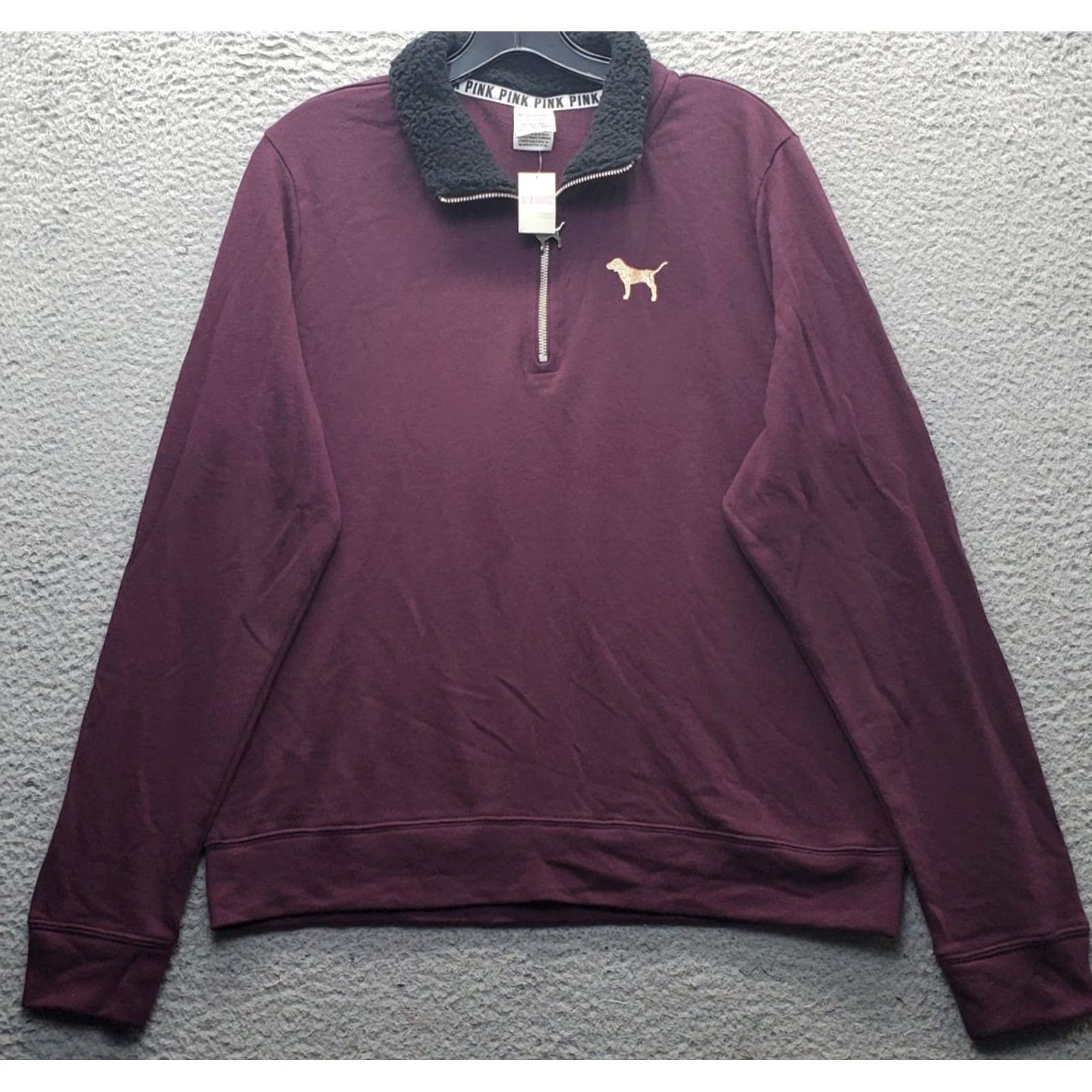 Victoria's Secret Victoria's Secret PINK Sweatshirt Womens L Burgundy 1/4 Zip Sherpa-Lined Collar Zip Pullover Size L / US 10 / IT 46 - 2 Thumbnail