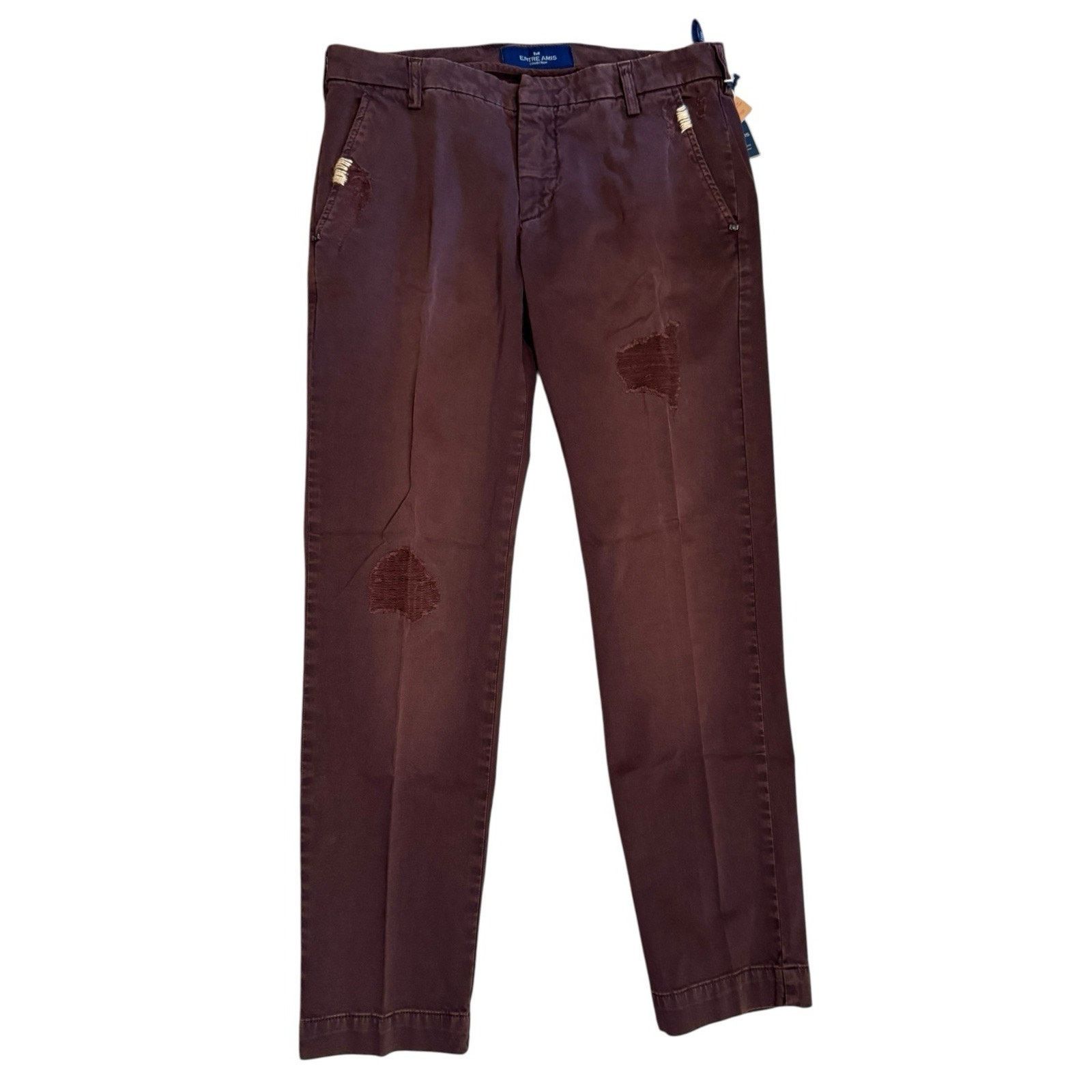 Other Entre Amis NEW Burgundy Twill Distressed Chino Pants 34x29 Size US 34 / EU 50 - 1 Thumbnail