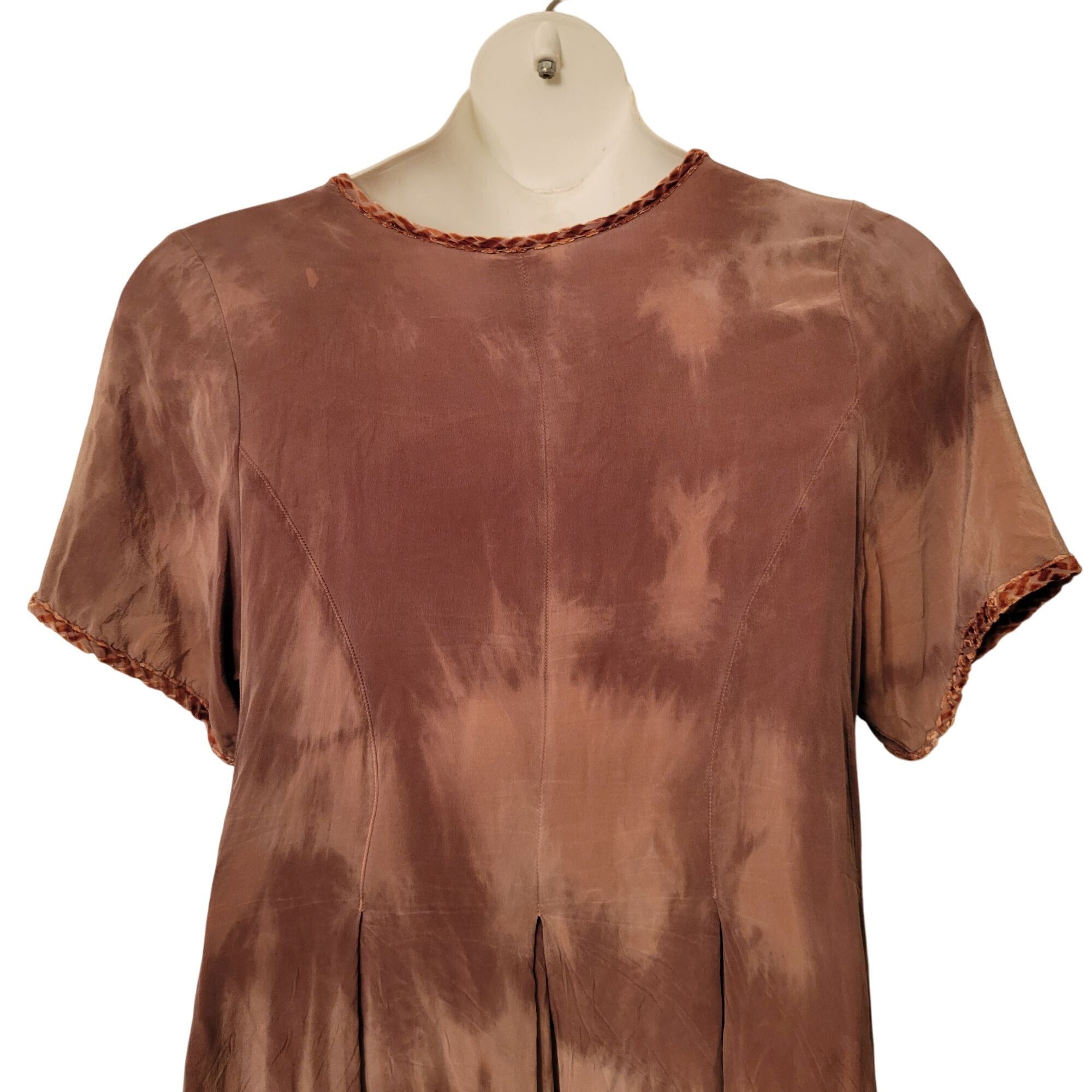 Uru URU Tie Dye 2 Brown Short Sleeve Silk Maxi Dress Braided Tri Size ONE SIZE - 10 Thumbnail
