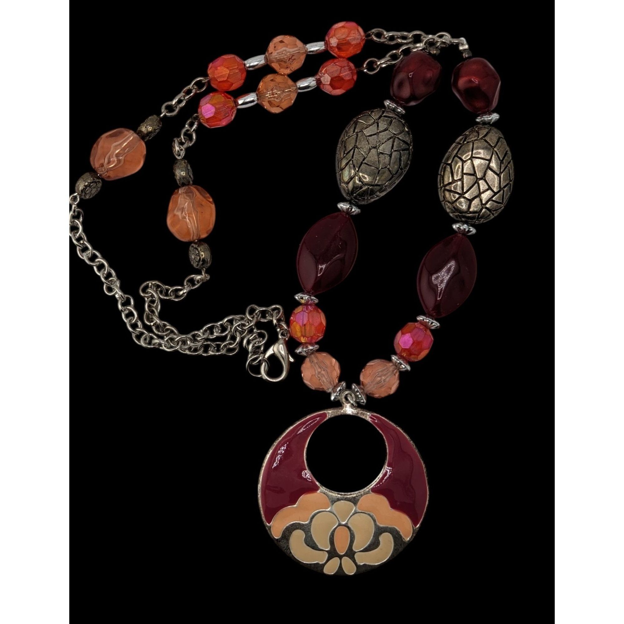 Handmade Handmade Bohemian Necklace With Beaded Chain & Enamel Statem Size ONE SIZE - 1 Thumbnail