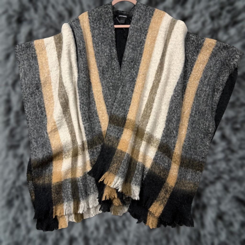 Steve Madden Steve Madden Poncho Open Front Multicolor Plaid Kimono Sleeve Sleeveless One Size Women Size ONE SIZE - 1 Thumbnail
