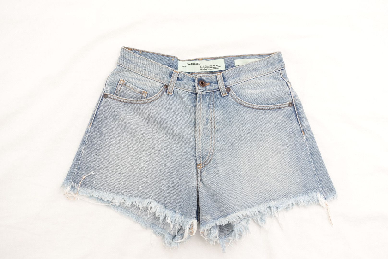 Off-White Off-White 2013 Denim Cut Off Shorts with Diagonal Stripe Size 26" / US 2 / IT 38 - 1 Thumbnail