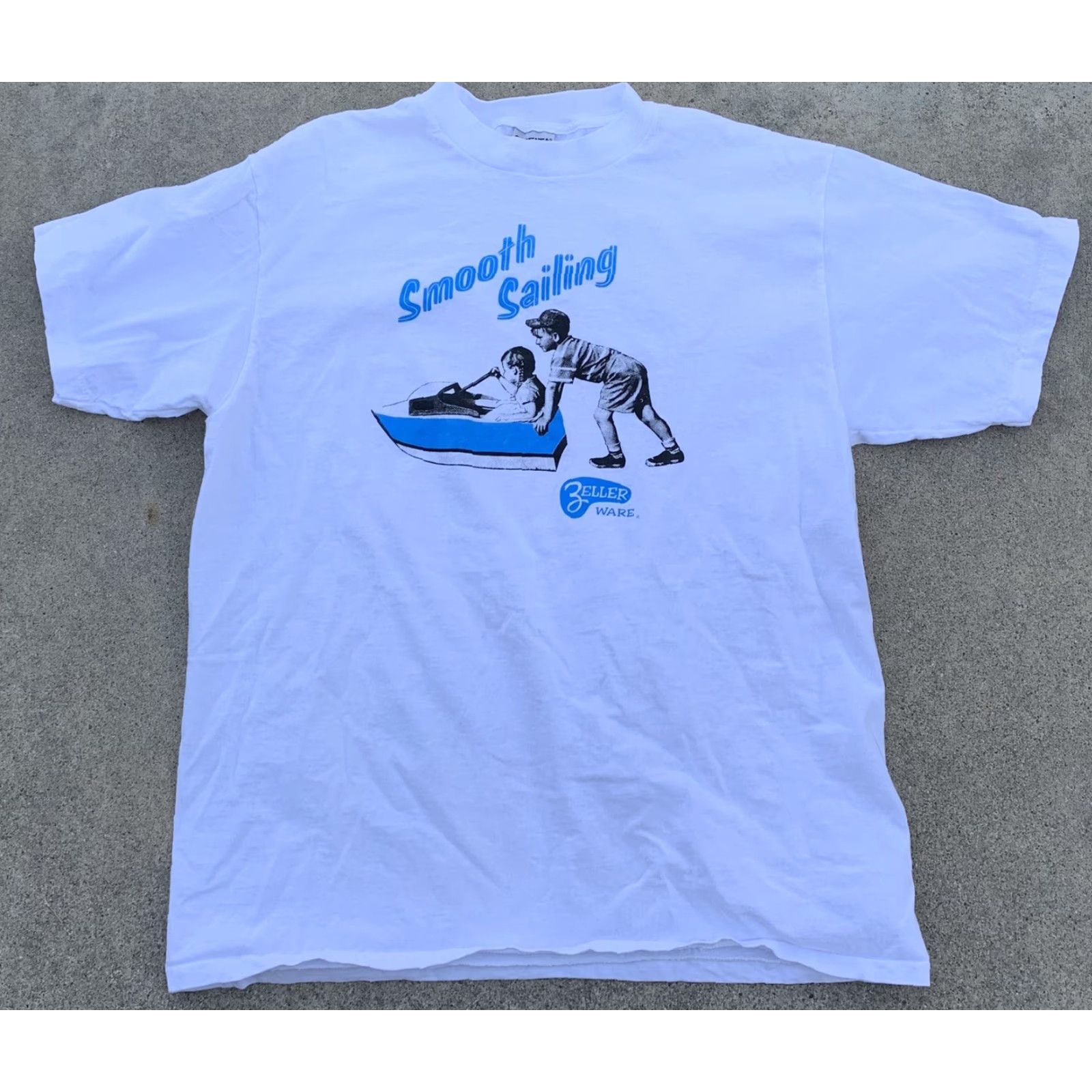 Vintage VINTAGE Oneita Power-T t-shirt Graphic Print Men's XL White Crew Neck Short Sleeve 90s Vintage Sailing Boat Zeller Ware Smooth Sailing Size US XL / EU 56 / 4 - 6 Thumbnail