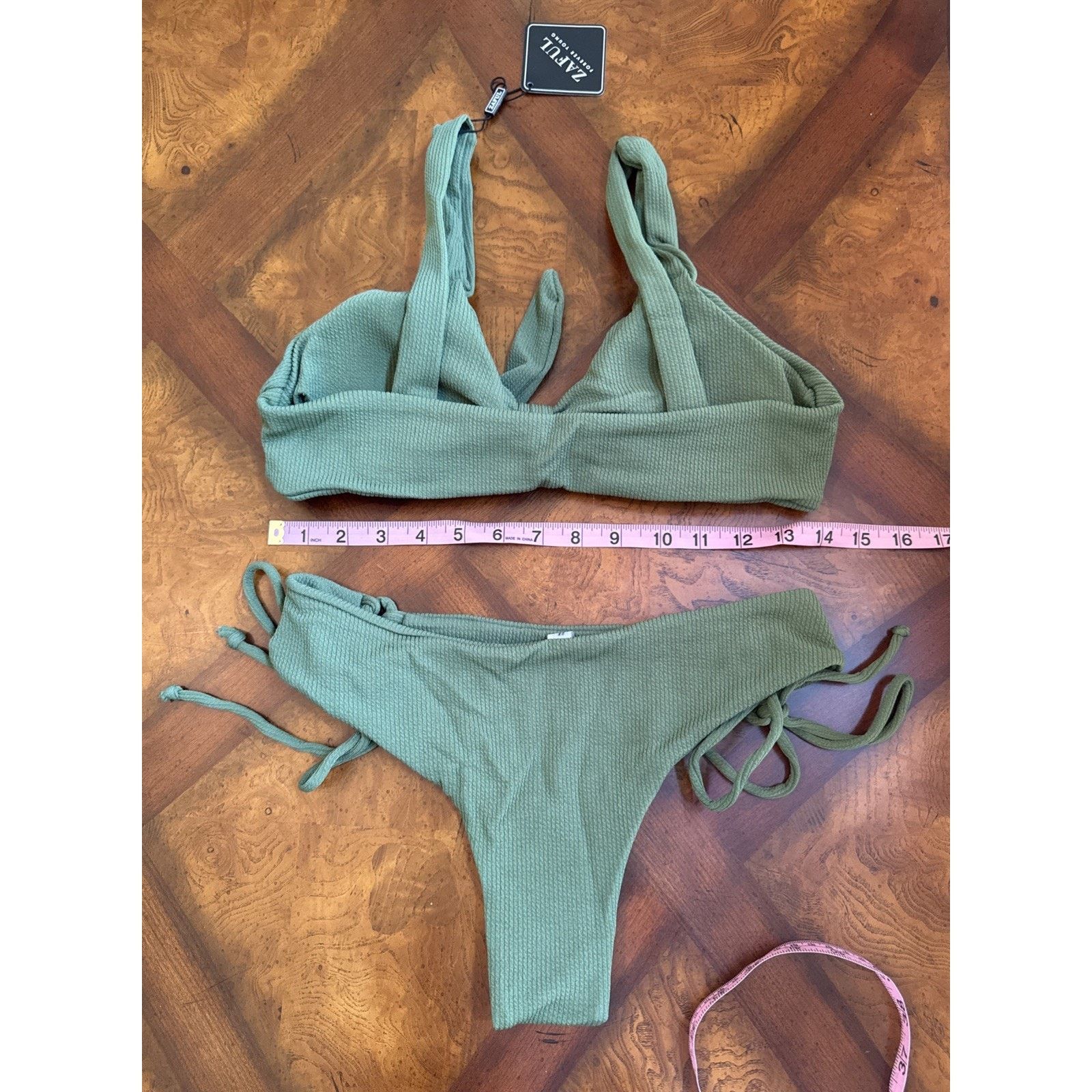 ZAFUL Bikini Zaful Olive Green Lace Up Bottoms Size M / US 6-8 / IT 42-44 - 3 Thumbnail