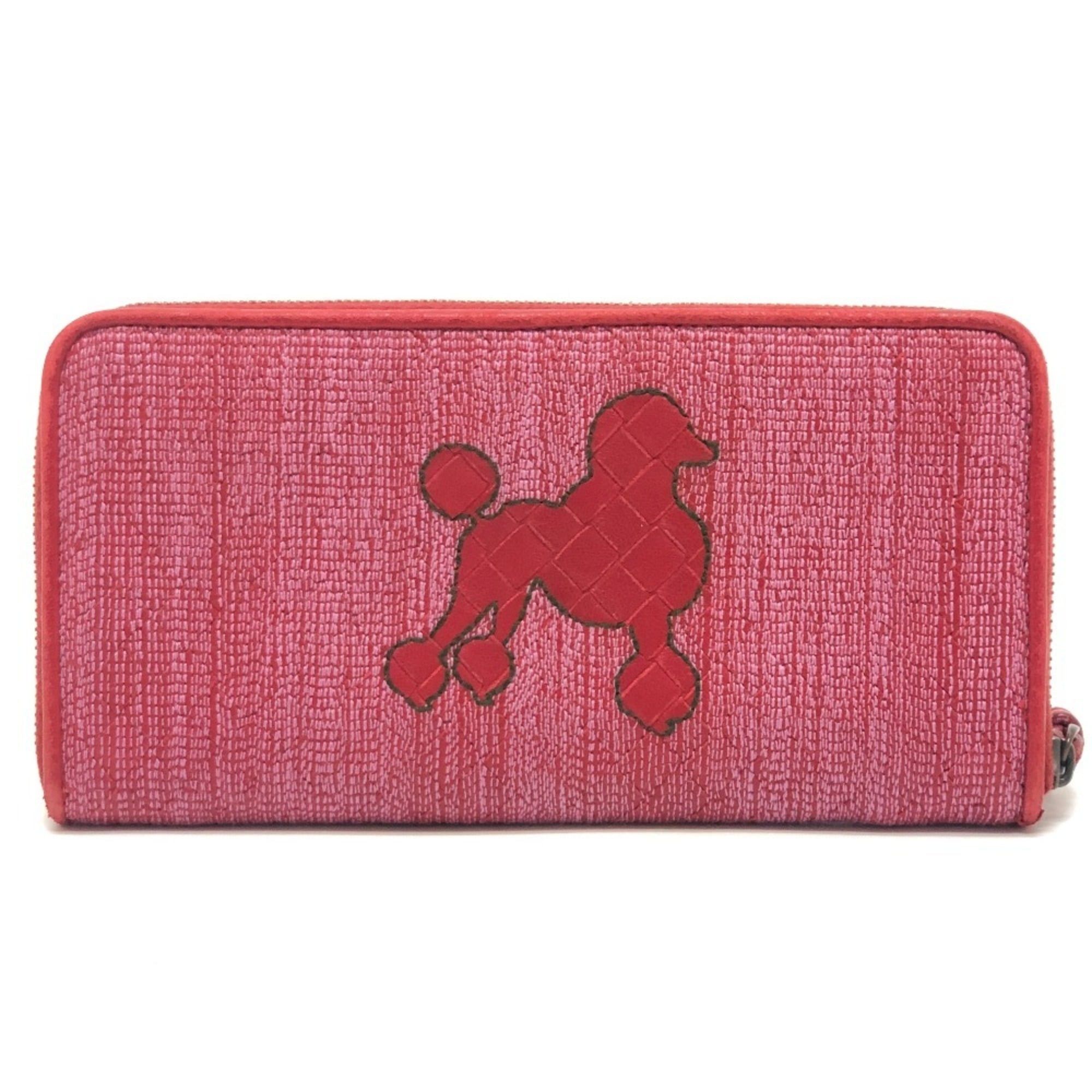 Bottega Veneta BOTTEGA VENETA Intrecciato Poodle Dog Strap Round Zip-Around Wallet in Leather and Canvas, Women's, Red Size ONE SIZE - 1 Thumbnail