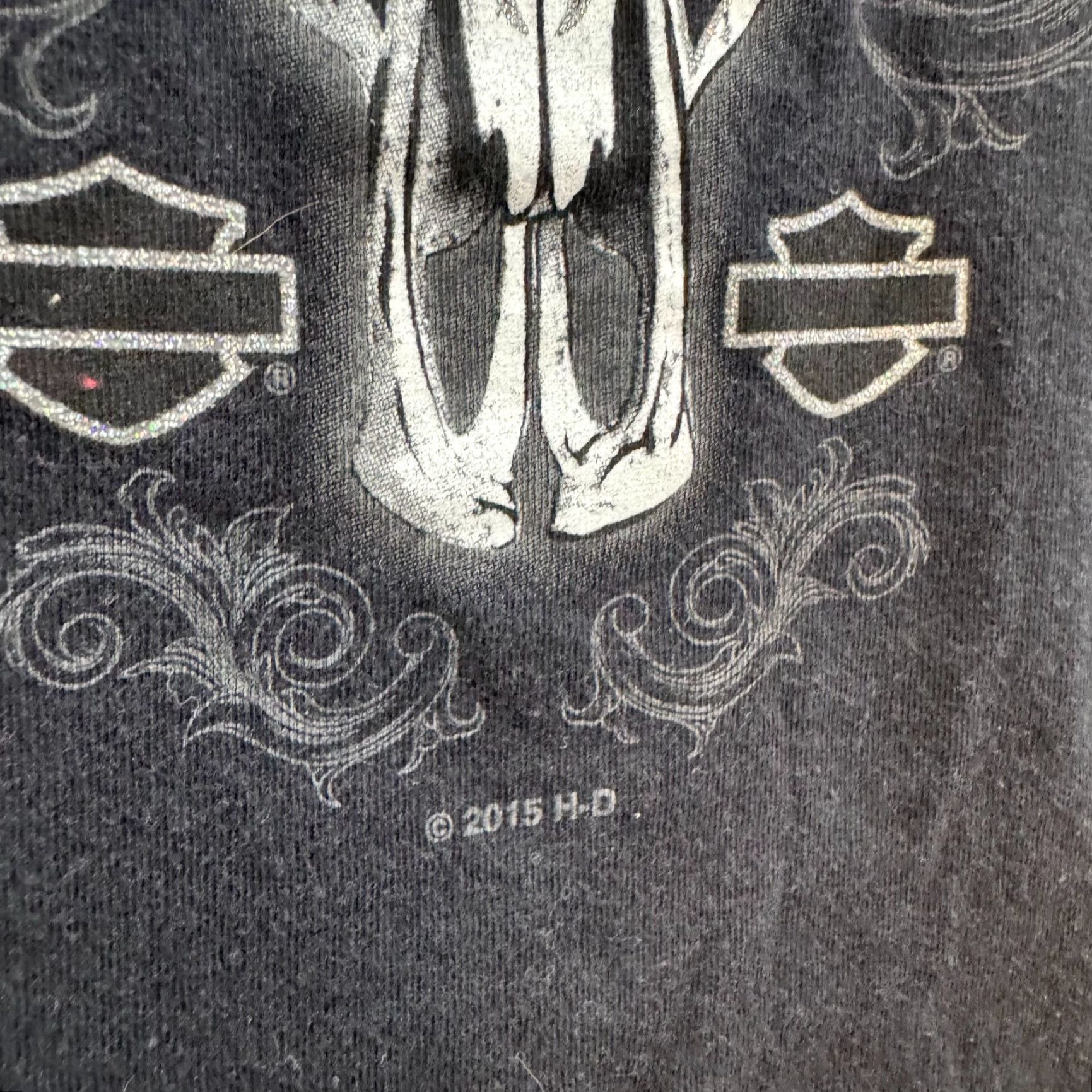 Harley Davidson Harley-Davidson T-Shirt Women XL Black Longhorn Skull Moto Biker Shirt Short Sleeve V-Neck Size XL / US 12-14 / IT 48-50 - 4 Thumbnail