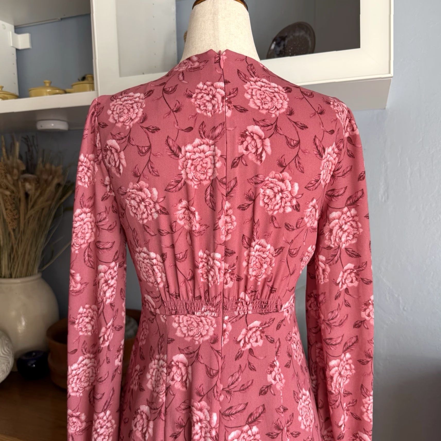 Vintage Gal Meets Glam Maxi Dress Long Sleeve Floral Florence Pink 00 Women V-Neck Zip Polyester Party/Cocktail Spring Summer Size XXS / US 00 / IT 34 - 7 Thumbnail