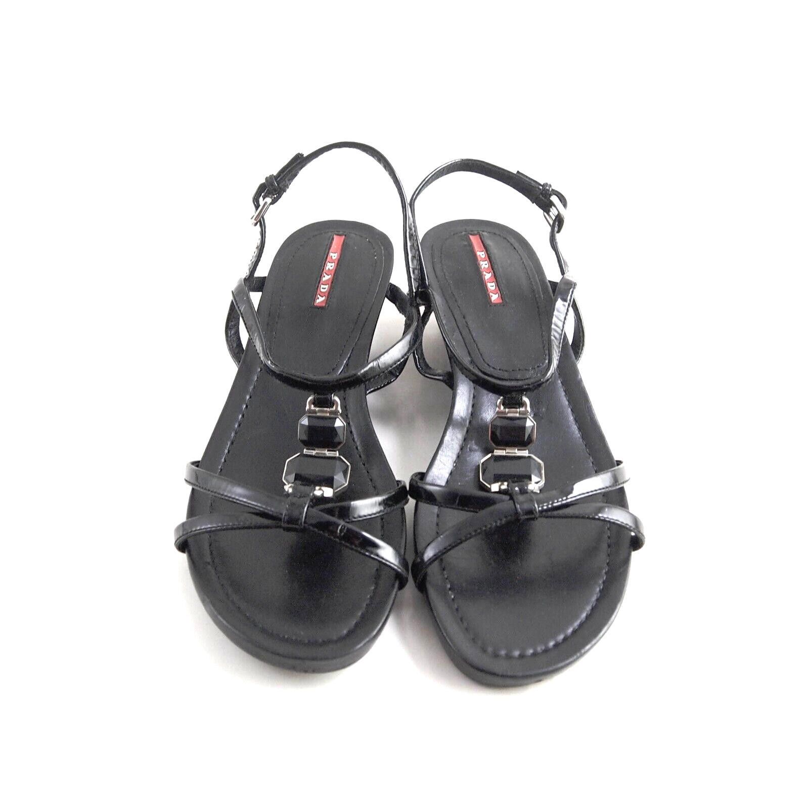 Prada Prada Sandals Black Rhinestones Pat Leather US 8.5 EU 38.5 Size US 8.5 / IT 38.5 - 1 Thumbnail