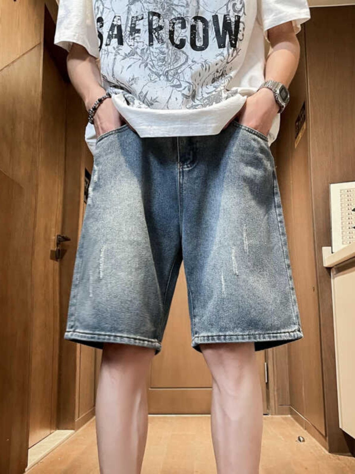 Japanese Brand × Jean Retro washed straight leg denim shorts Size US 32 / EU 48 - 1 Thumbnail