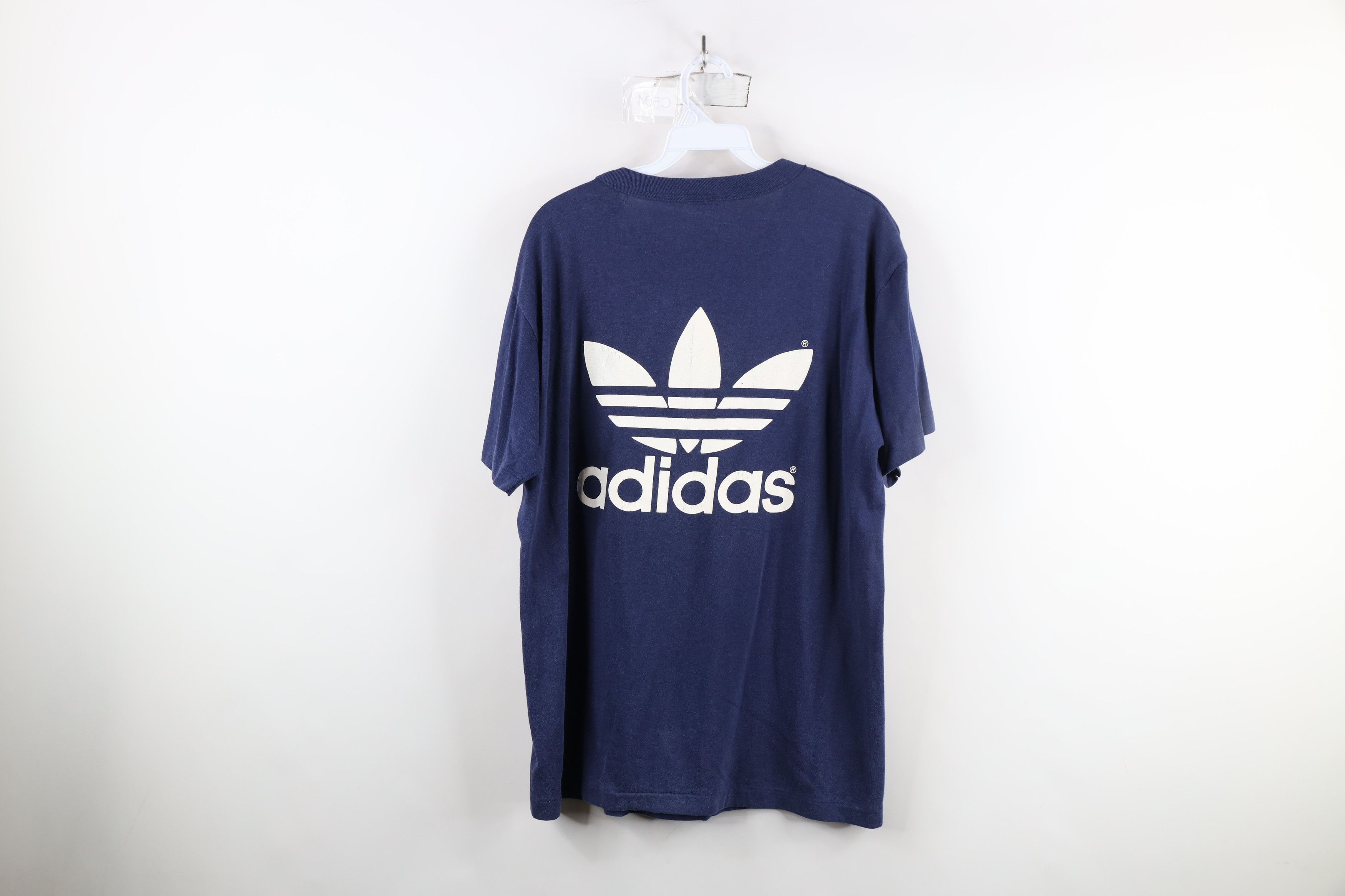 Adidas × Vintage Vintage 70s Adidas Spell Big Logo Trefoil T-Shirt Blue USA Size US L / EU 52-54 / 3 - 13 Thumbnail