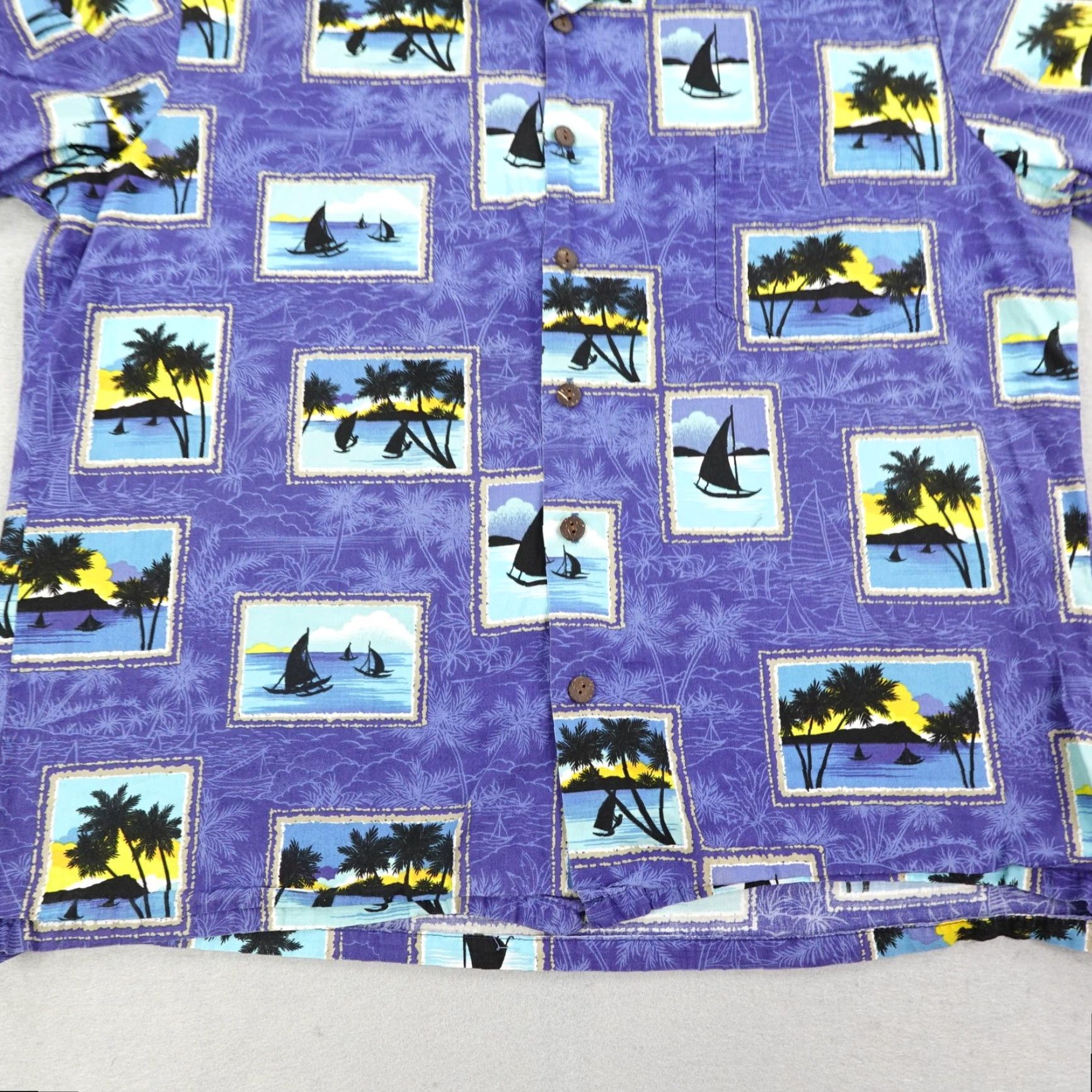 Hilo Hattie VINTAGE Hilo Hattie Button-Up Shirt Mens XL Blue Hawaiian Sailboats Palm Trees Aloha Tropical Casual Size US XL / EU 56 / 4 - 4 Thumbnail
