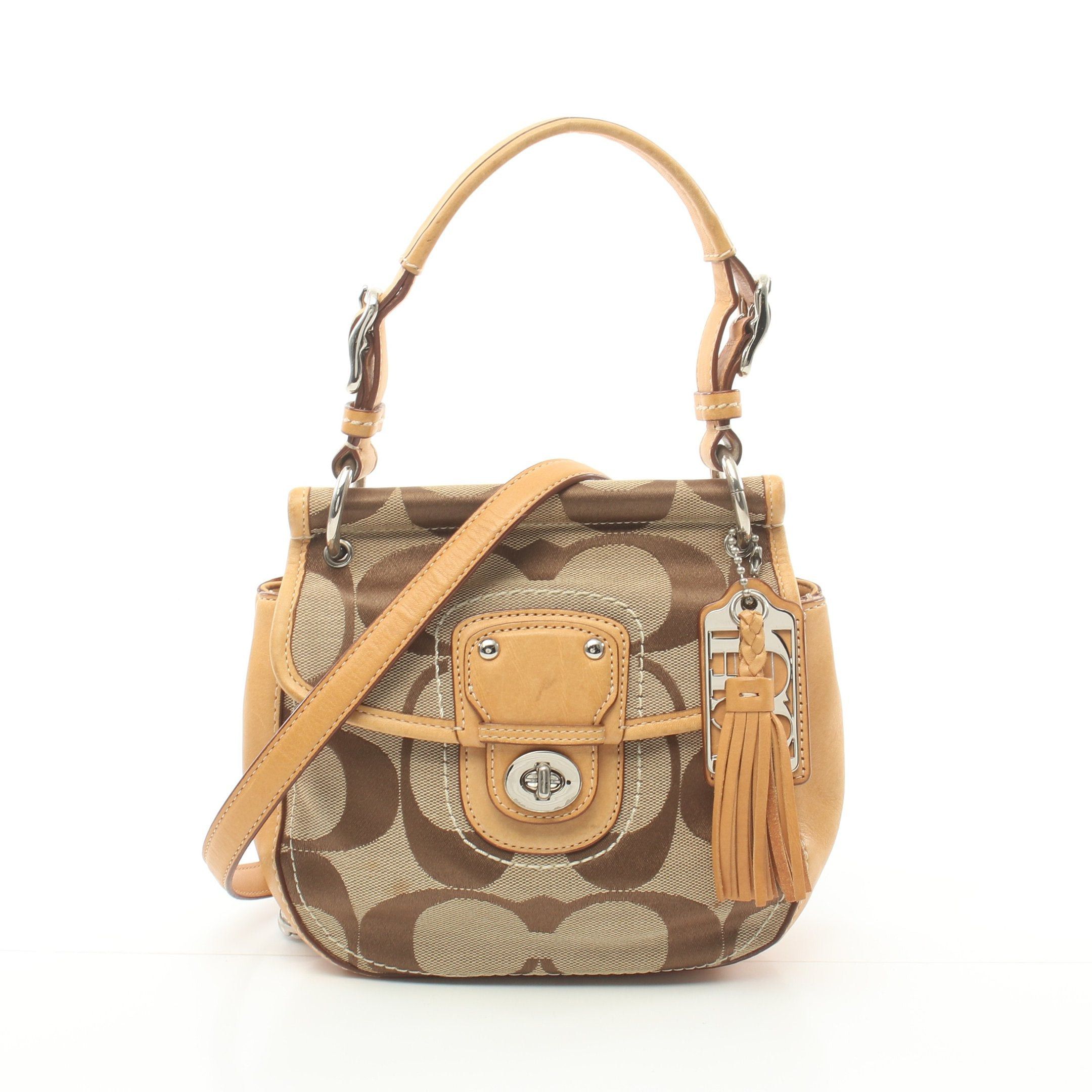 image of Coach Signature Handbag Canvas Leather Beige Brown 70Th Anniversary Model 2Way, Women's