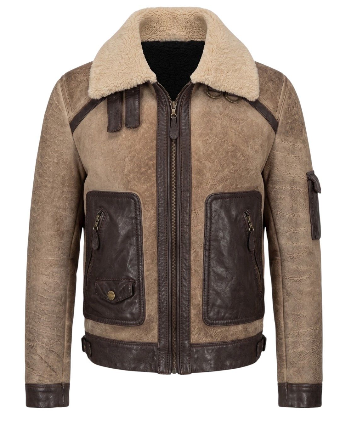 Roberto Cavalli FOX FUR COLLAR SHEARLING LEATHER BOMBER JACKET Size US M / EU 48-50 / 2 - 2 Thumbnail
