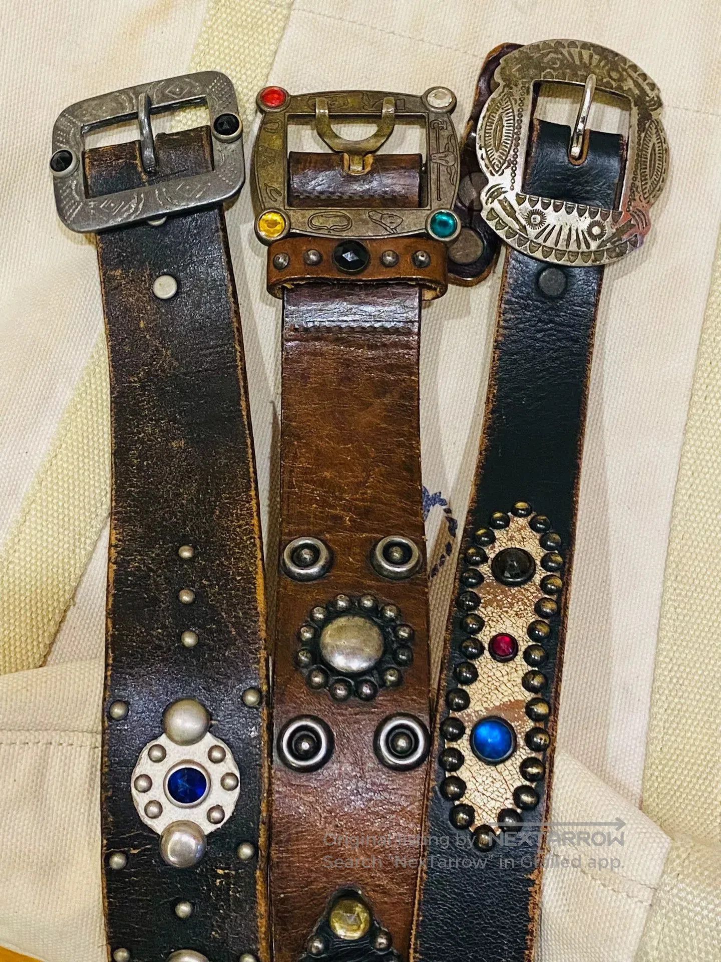 RRL Ralph Lauren Vintage Double RL Studded Leather Belt. Size ONE SIZE - 5 Thumbnail