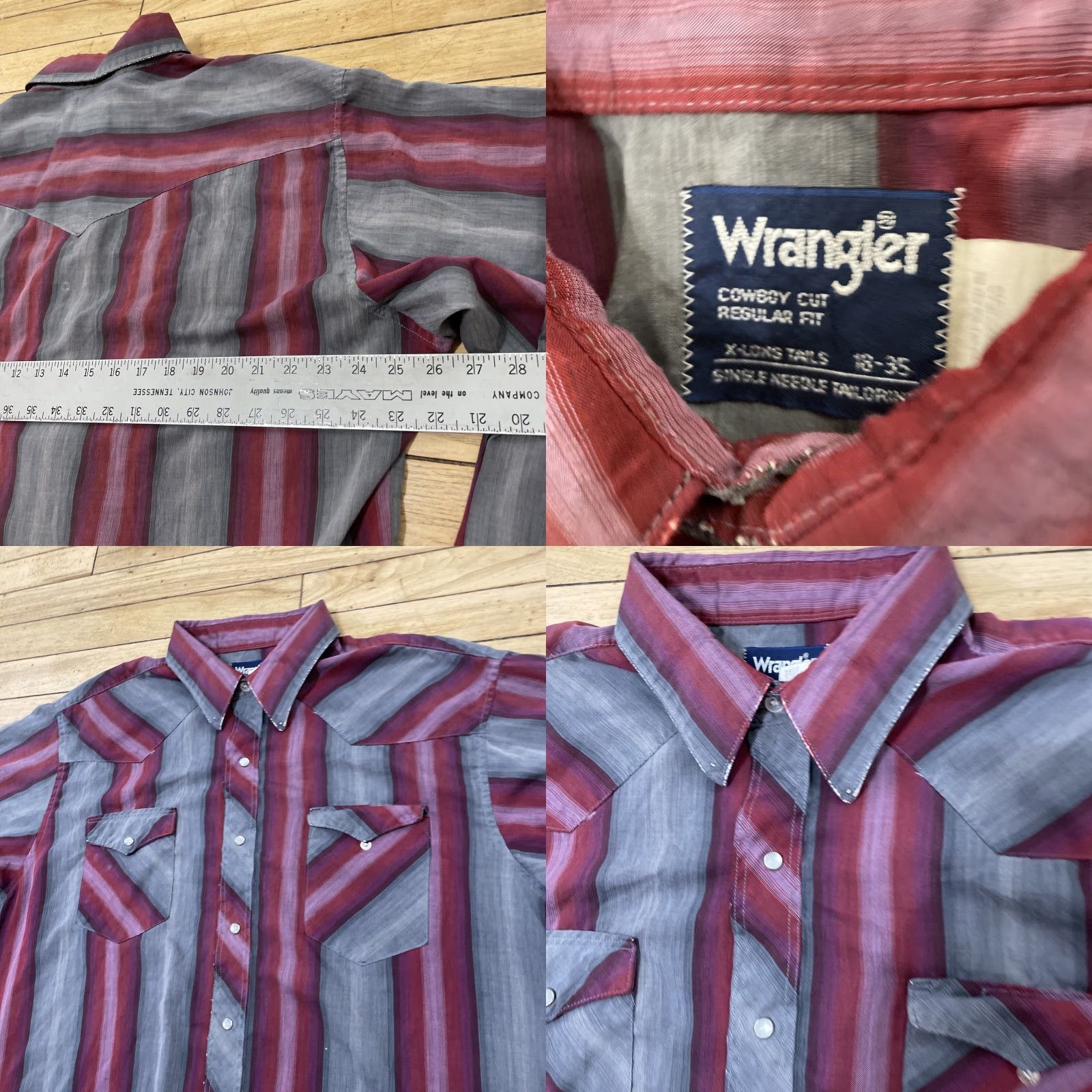 Wrangler VINTAGE Wrangler Western Pearl Snap Shirt Men XL Red Geometric Long Sleeve Distress Cowboy Grunge Workwear 60s 70s 80s Size US XL / EU 56 / 4 - 8 Thumbnail