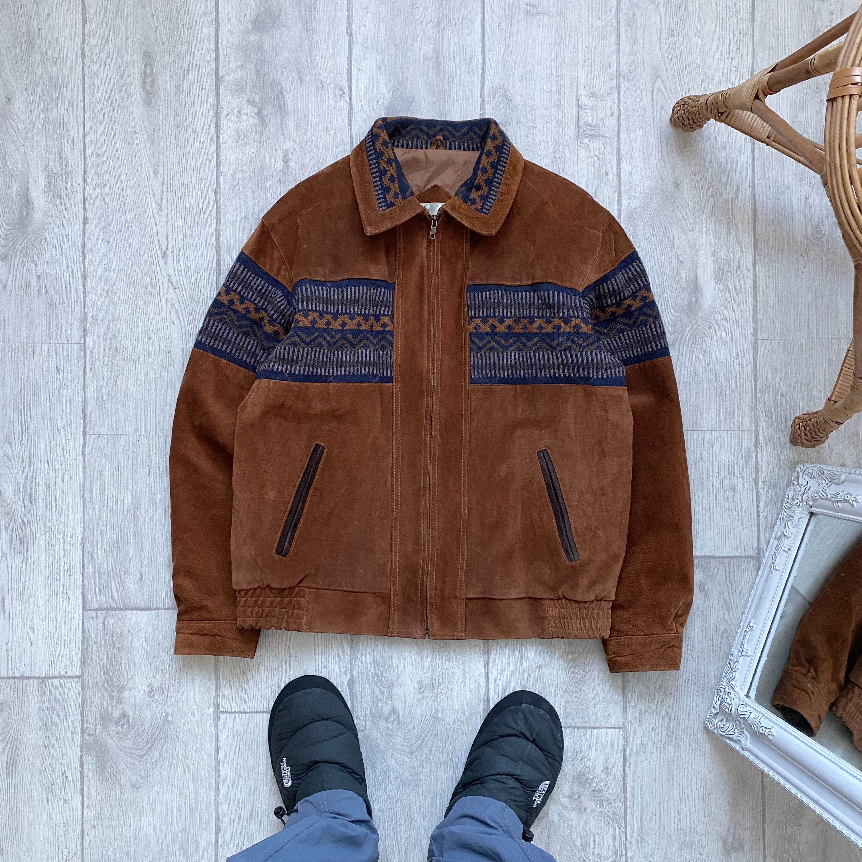 Genuine Leather 🔥 Rare Vintage 80s Suede Knit Leather Bomber Jacket Size US M / EU 48-50 / 2 - 6 Thumbnail