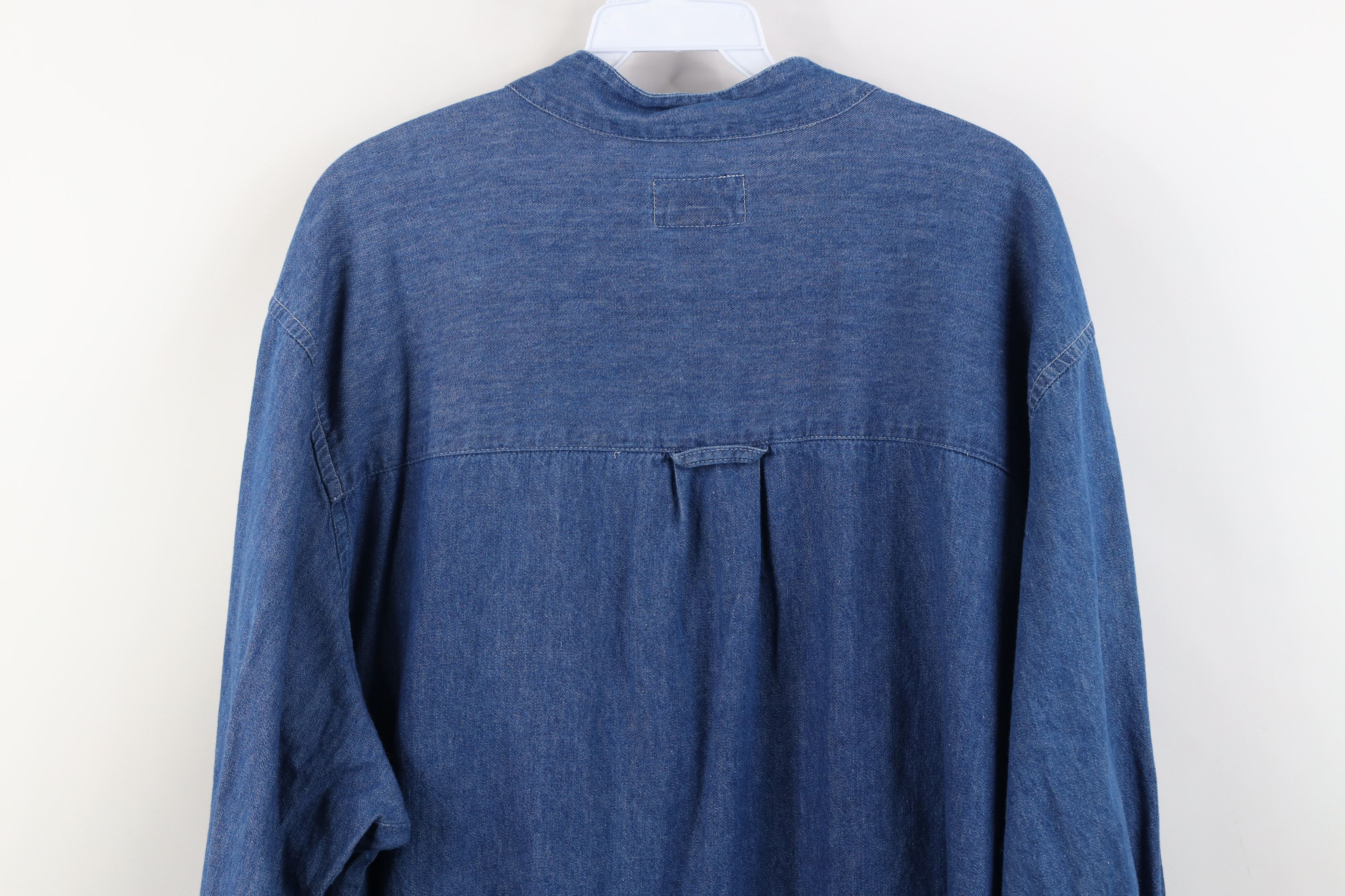 Vintage Vintage 90s Streetwear Denim Jean Band Collar Button Shirt Size 4XL / US 24-26 - 13 Thumbnail