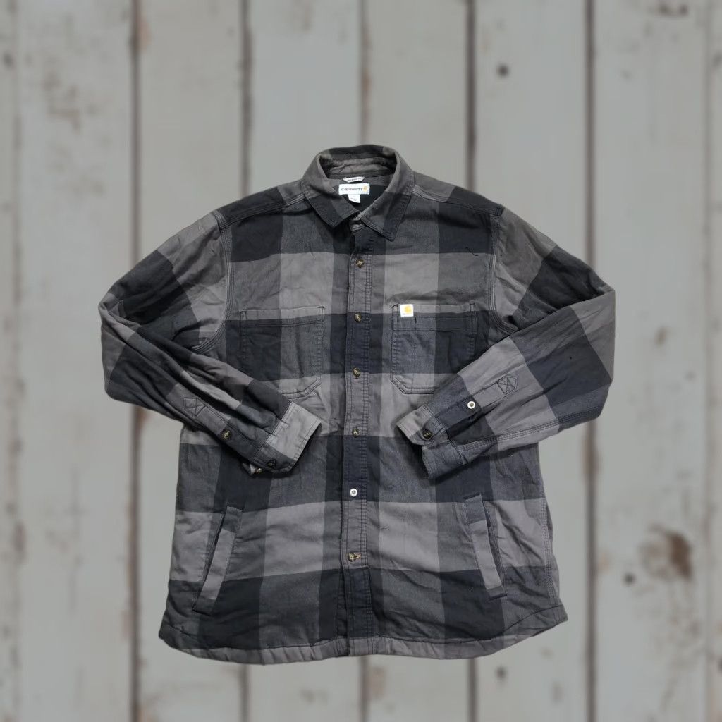 Carhartt VINTAGE Carhartt Shirt Jacket Mens L Gray Plaid Flannel Quilted Lined Button Front Size US L / EU 52-54 / 3 - 1 Thumbnail