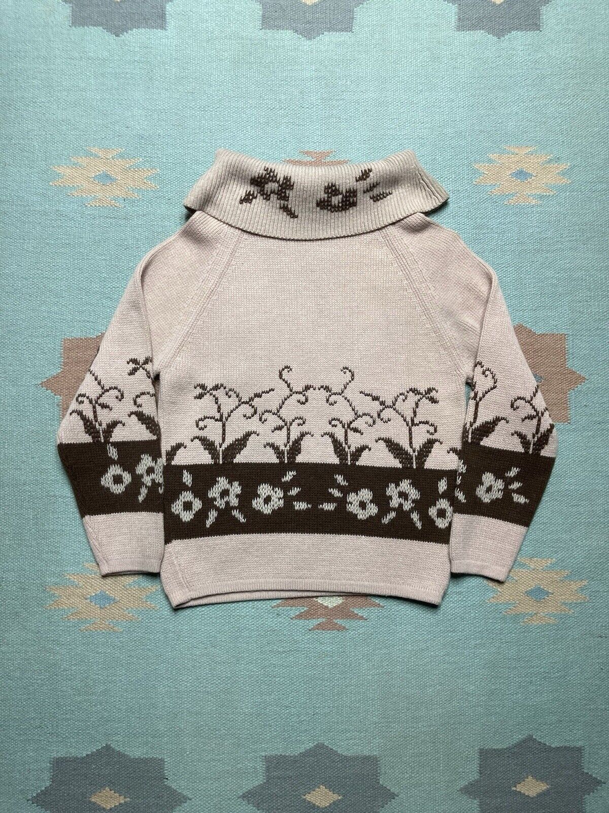 Vintage VTG knit sweater flowers floral Jane hunter wide collar M Size M / US 6-8 / IT 42-44 - 7 Thumbnail