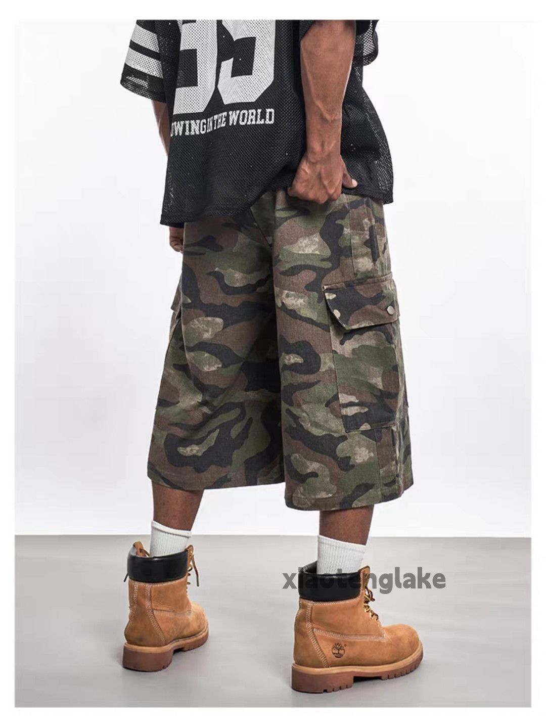 Unisex outdoor utility loose baggy camo cargo shorts