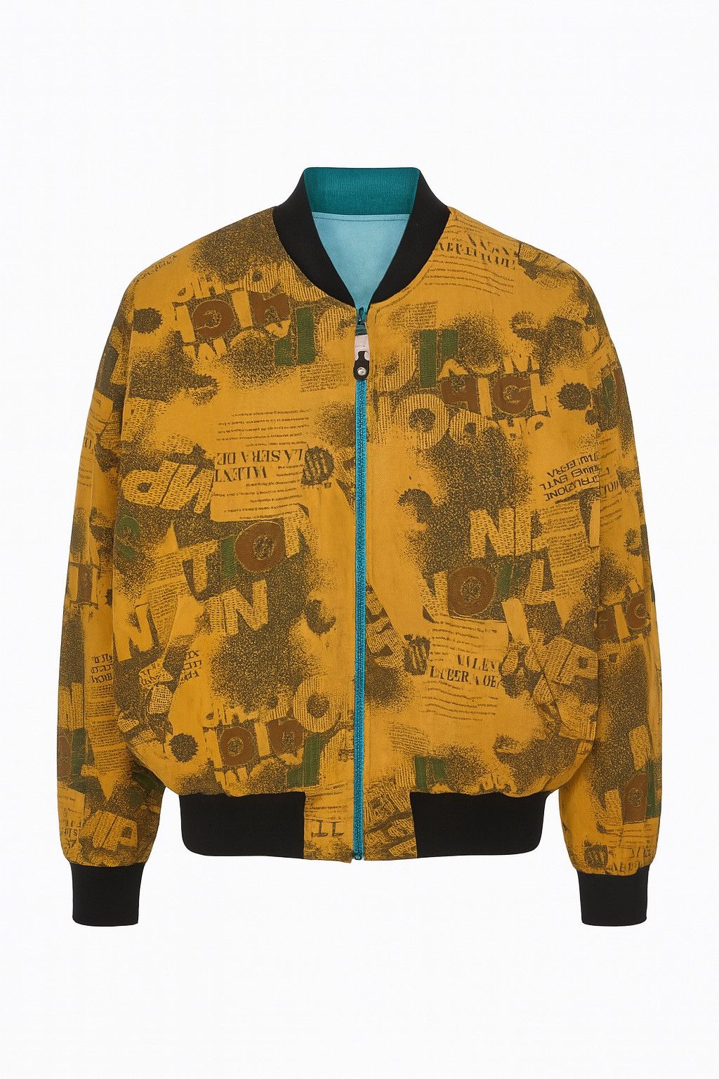Japanese Brand Vintage Reversible Zodiac Bomber Graphic Yellow Newspaper Size US L / EU 52-54 / 3 - 1 Thumbnail
