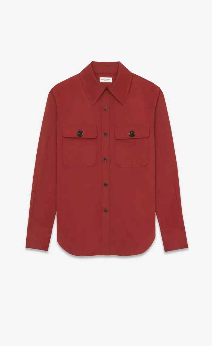 Saint Laurent Paris oc11z0226 786696 Saharienne Shirt in Cotton Twill in Red Size M / US 6-8 / IT 42-44 - 1 Thumbnail