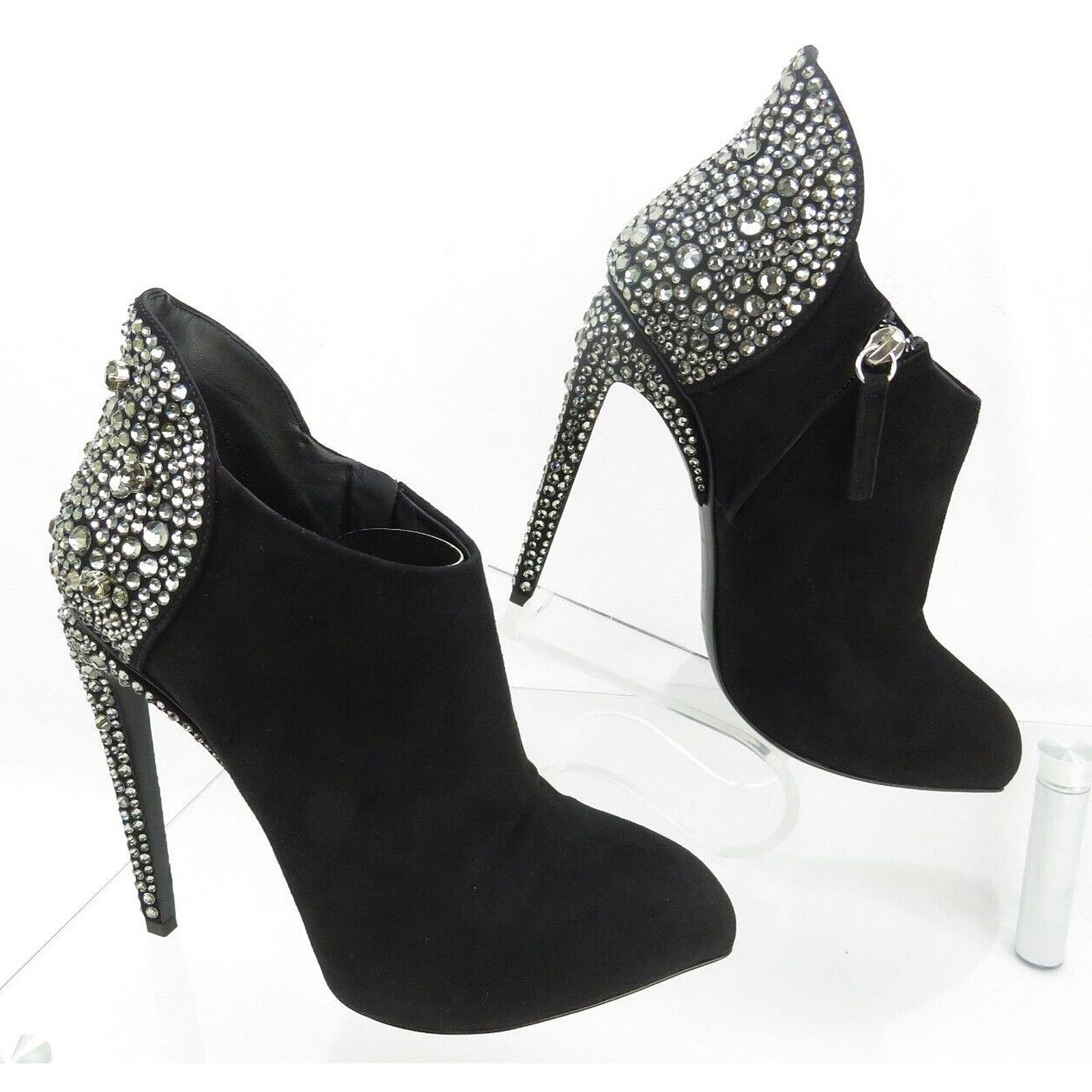 Giuseppe Zanotti LOPEZ FRIDA 120 BLACK SUEDE CRYSTALS ZIP BOOTIE PUMPS 40 Size US 10 / IT 40 - 4 Thumbnail
