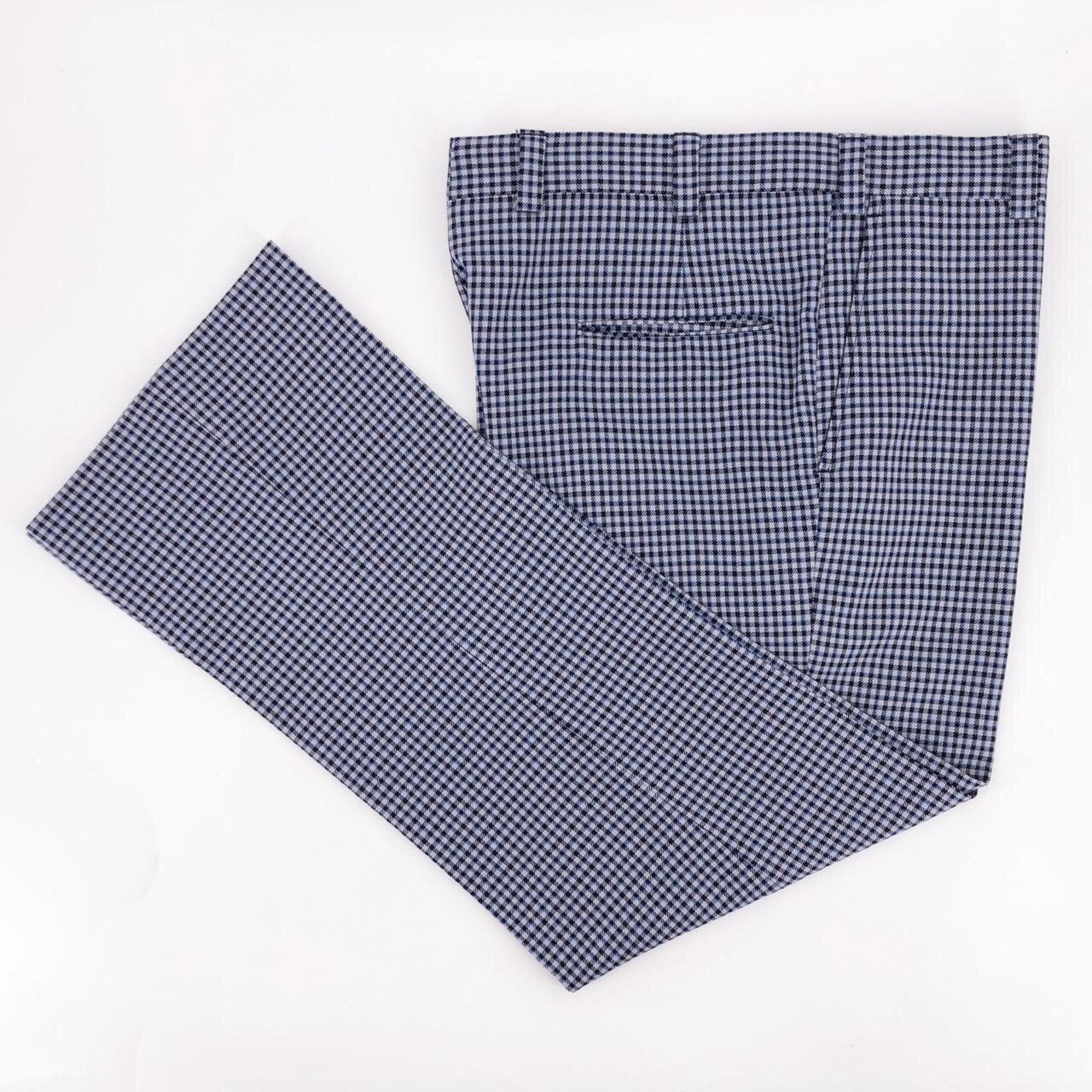 Vintage 70s blue checkered plaid flat front pants 1970s vintage Size US 37 - 3 Thumbnail