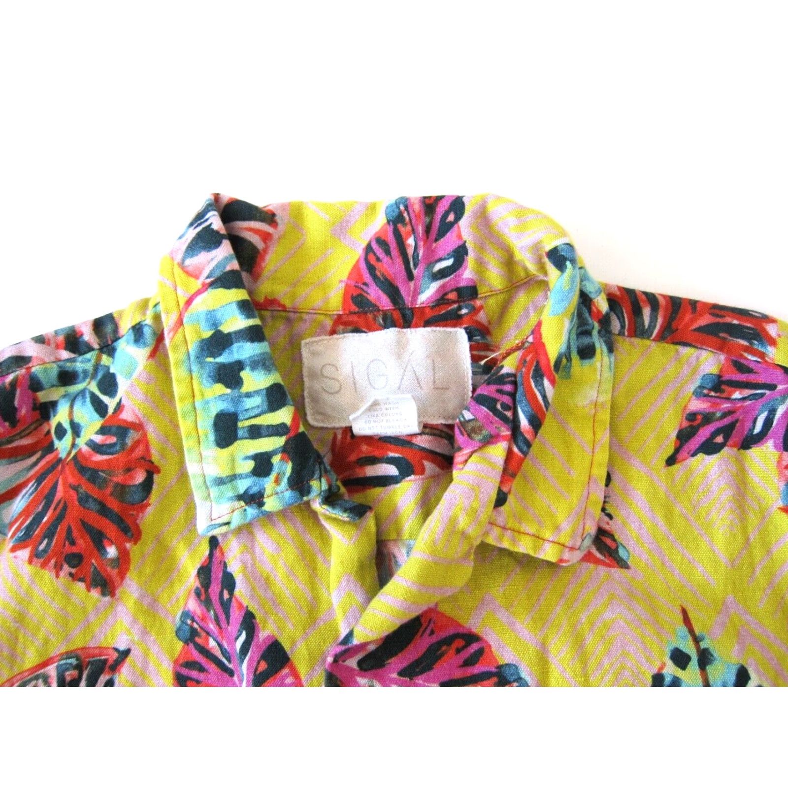 Pinko Sigal Linen Cotton Floral Hawaiian Button Down Shirt Men Small Yellow Pink Green Mens Size US S / EU 44-46 / 1 - 5 Thumbnail