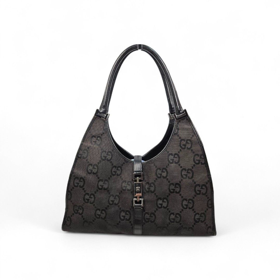 Gucci Gucci - Jackie Black Leather Monogram Shoulder Bag GG Size ONE SIZE - 1 Thumbnail