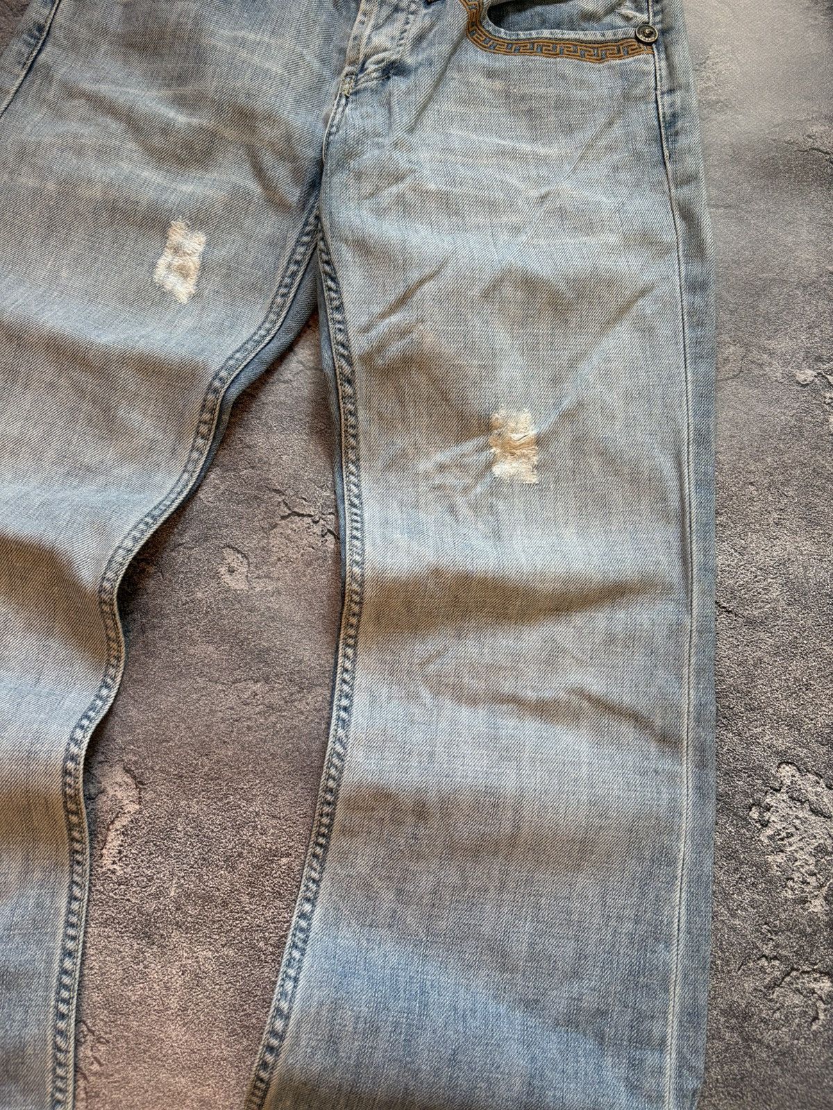 Versace Jeans Couture Vtg Versace Y2K Medusa Logo Distressed Bootcut Flared Jeans Size 29" - 10 Thumbnail