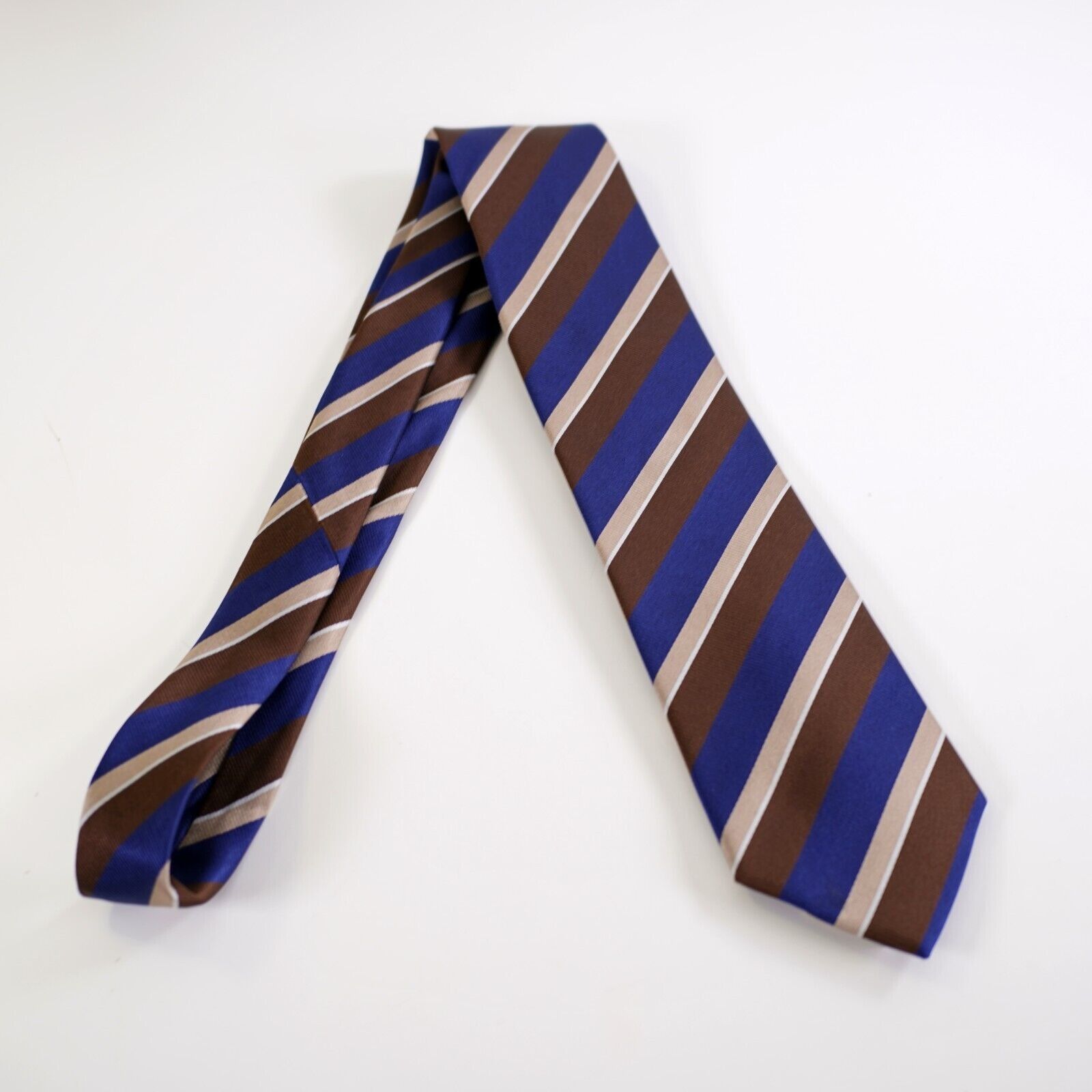 Vintage Camicissima Blue Tan Brown Striped Woven Silk Tie Size ONE SIZE - 8 Thumbnail