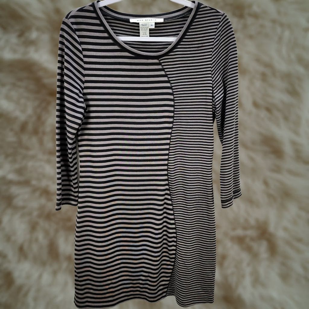 Vintage Women’s Max Studio Black Brown Striped Long Sleeve Shirt Dress Tunic Casual M Size M / US 6-8 / IT 42-44 - 1 Thumbnail