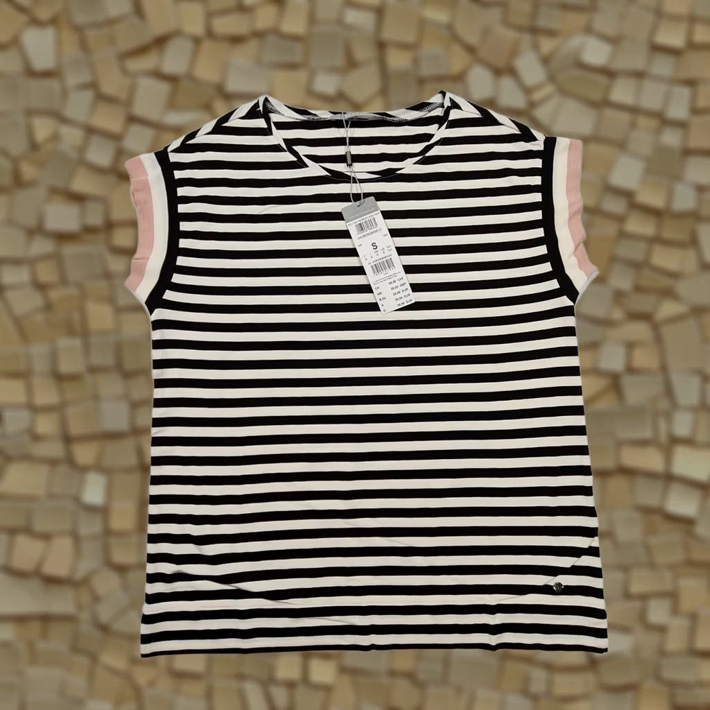 CO Betty & Co Womens T Shirt White Black Small Striped Short Sleeves Stretch Top Size S / US 4 / IT 40 - 1 Thumbnail
