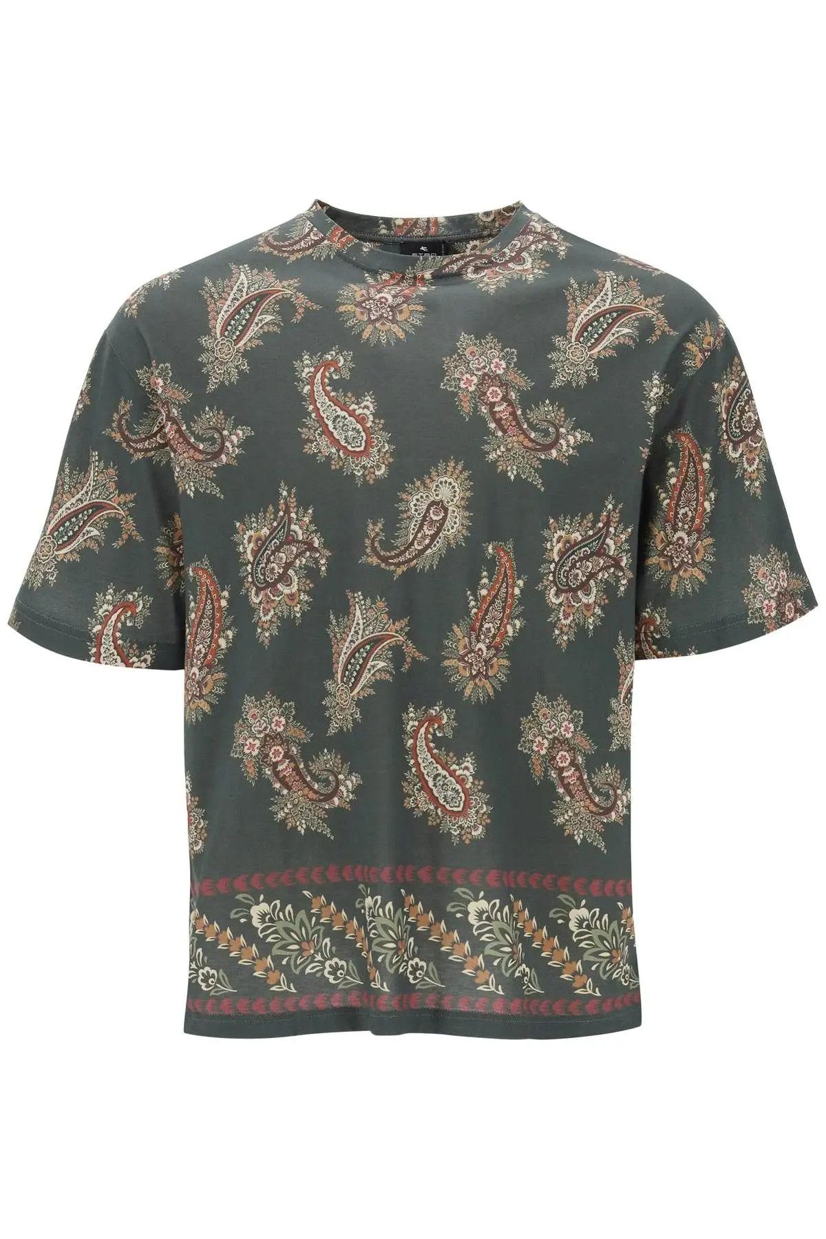 Image of Etro O1S22I1N0224 Paisley Print Crewneck T-Shirt In Green, Men's (Size Small)