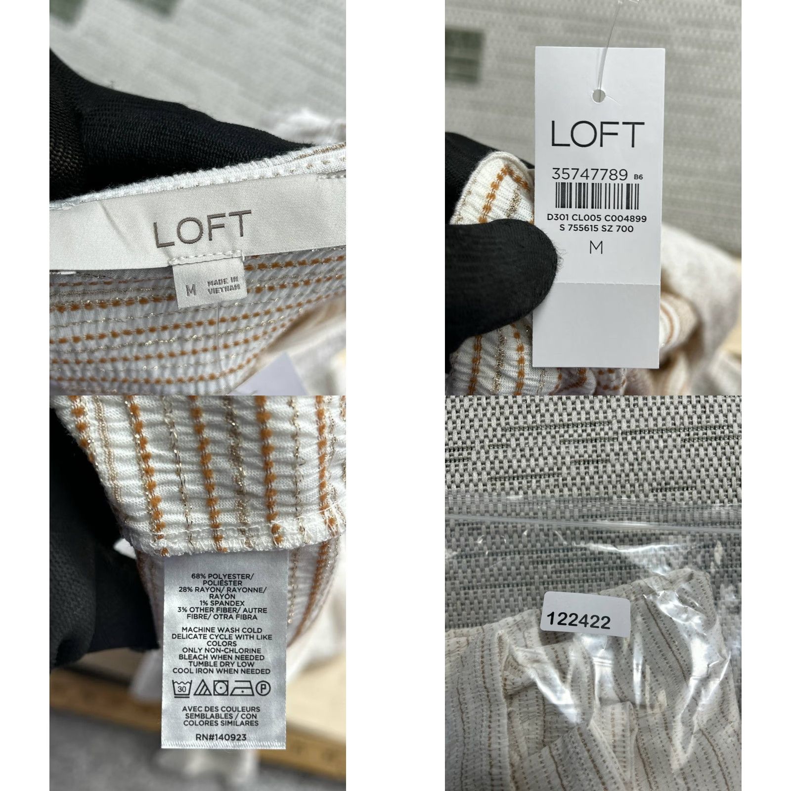 Loft Loft Top Women Medium Beige Stripes Puff Sleeve Square Neck Knit Polyester Rayon Spandex Size M / US 6-8 / IT 42-44 - 8 Thumbnail