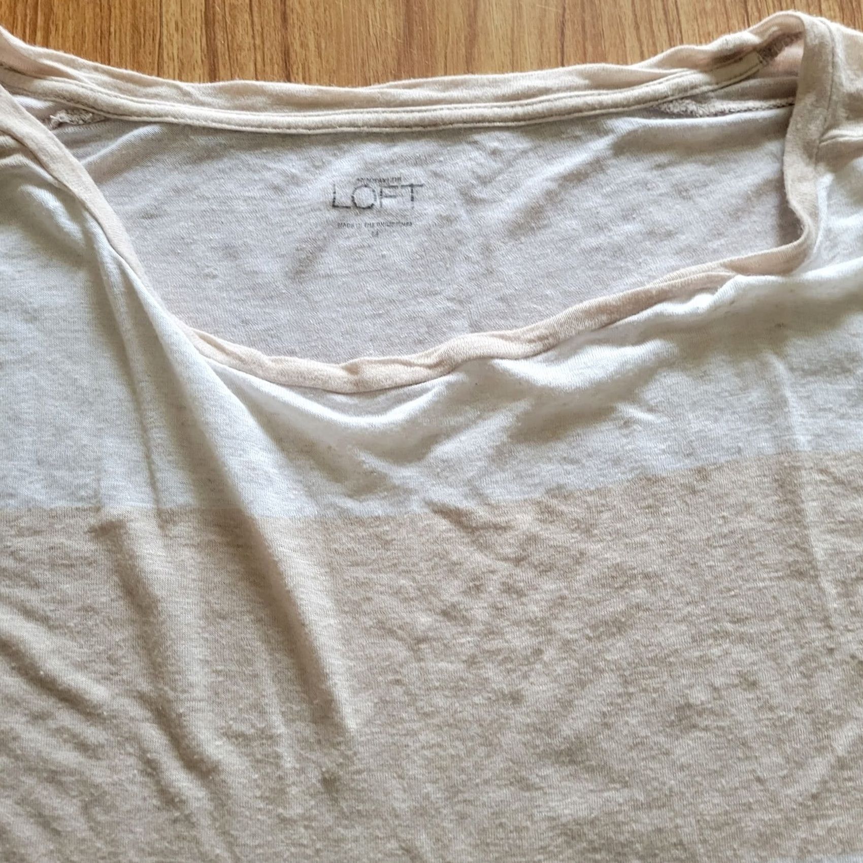 Ann Taylor LOFT Shirt Womens M Beige White Striped Linen Blend 3/4 Sleeve Top Regular Fit Womens Size M / US 6-8 / IT 42-44 - 4 Thumbnail