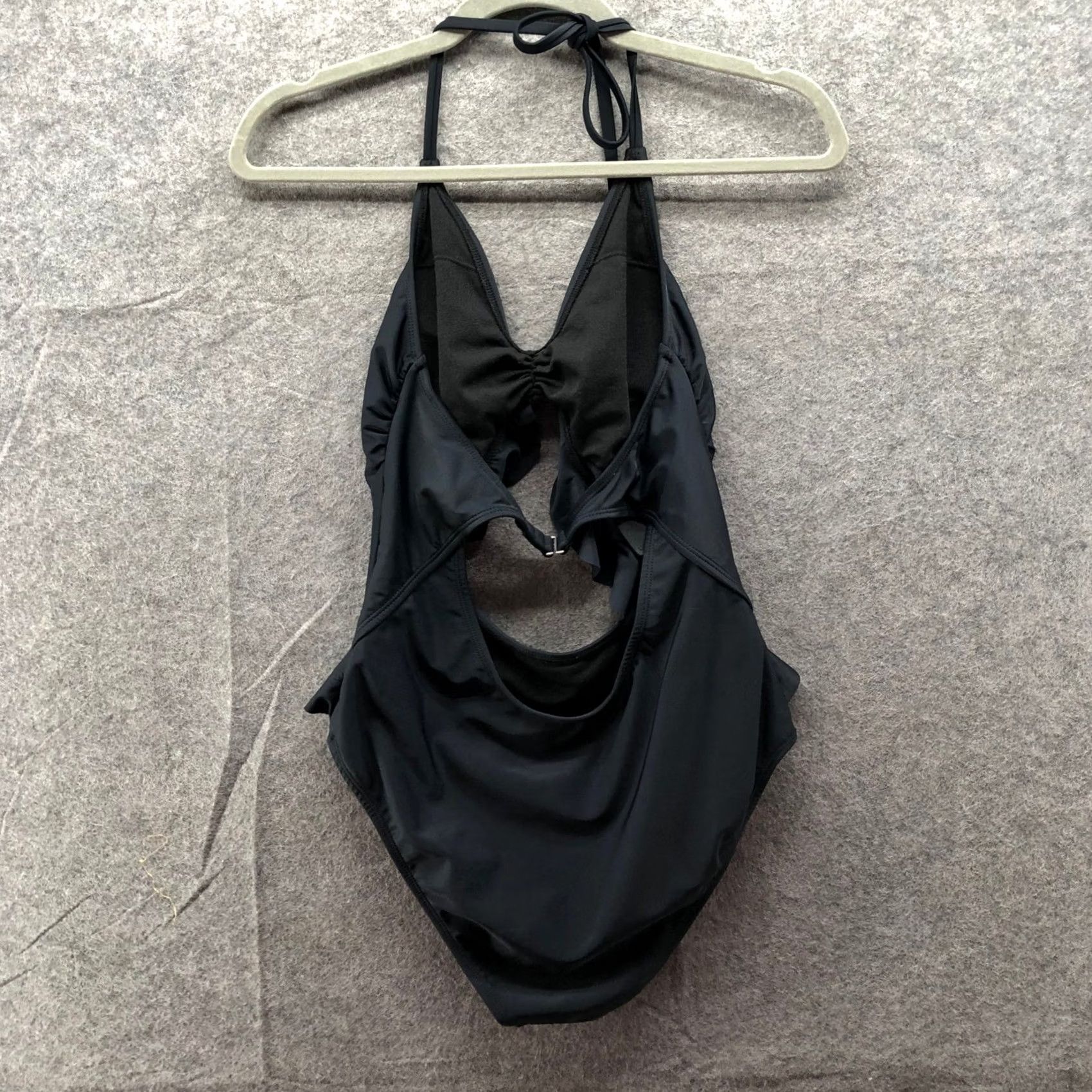 Vintage Bleu Ice One Piece Swimsuit Womens M Black Padded Halter Tie Ruffle Cutout Size ONE SIZE - 2 Thumbnail