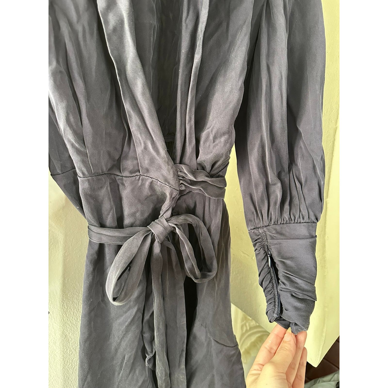 Zimmermann ZIMMERMANN Ruffled Asymmetric Silk-Satin Wrap Dress 0P Size XS / US 0-2 / IT 36-38 - 4 Thumbnail