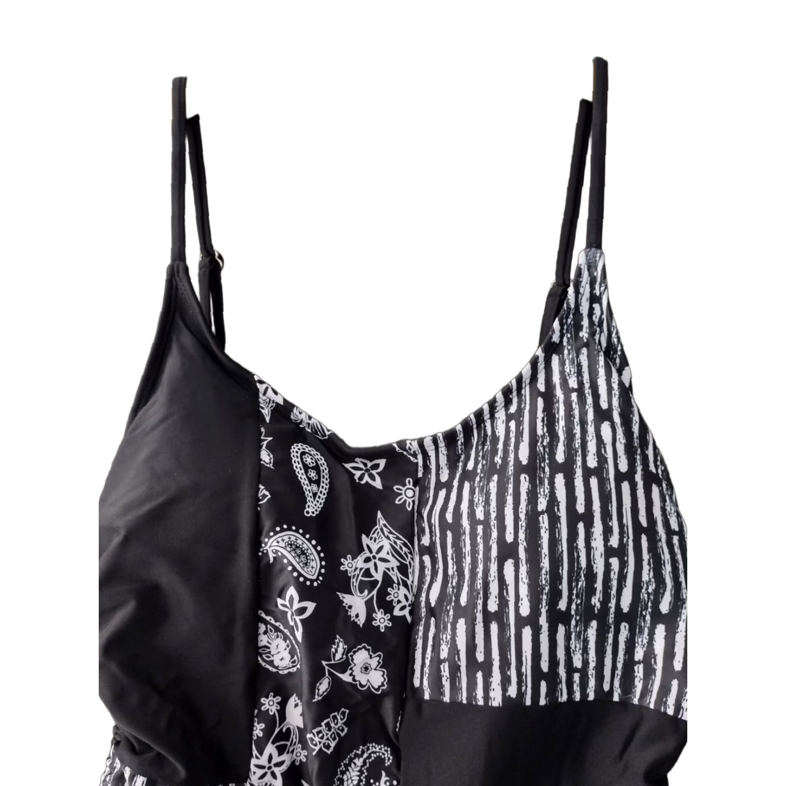 Vintage Women's Black and White Graphic Padded One Piece Swimsuit L - Nike? Size ONE SIZE - 1 Thumbnail