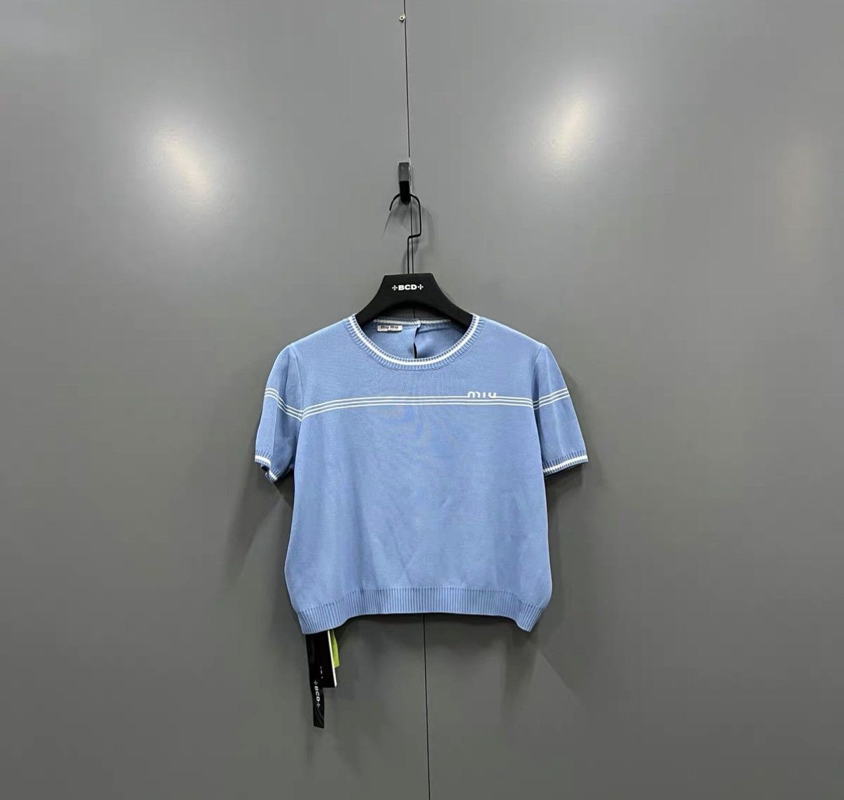 Miu Miu Miu Miu Light Blue Mini Logo Knit Short Sleeve J41 Size M / US 6-8 / IT 42-44 - 1 Thumbnail